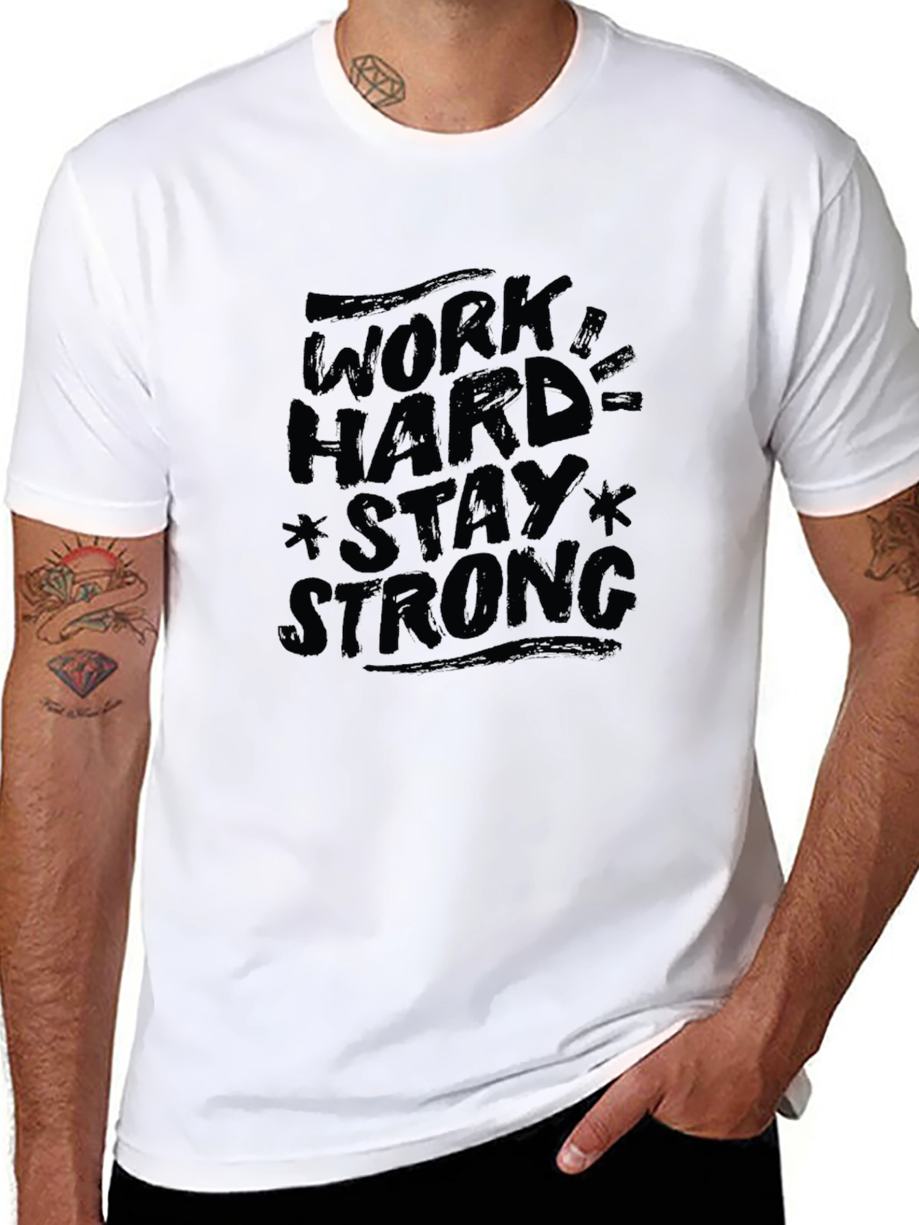 Work Hard Stay Strong Black Graphic T-Shirt