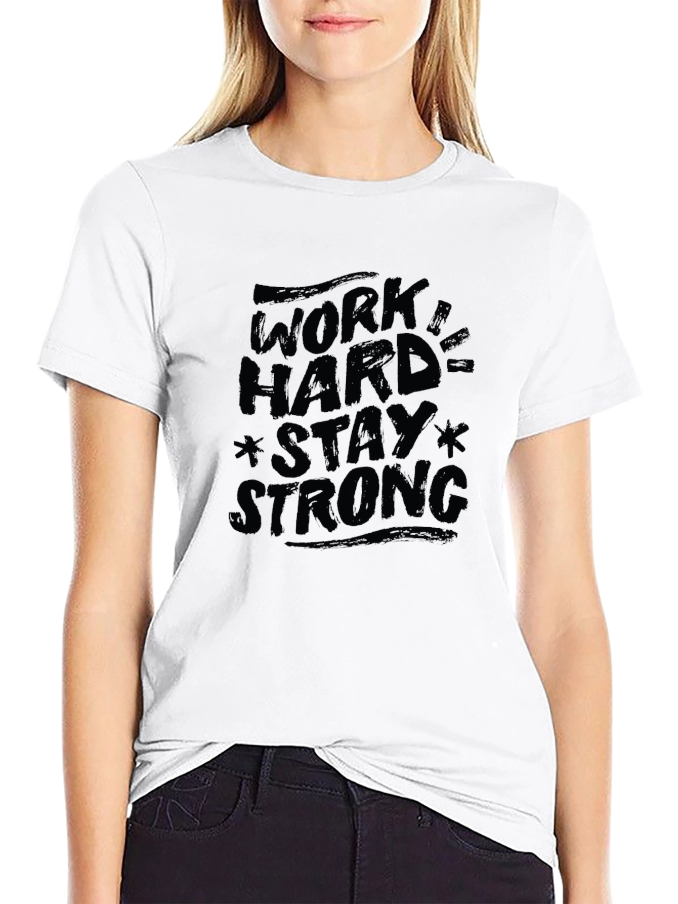 Work Hard Stay Strong Black Graphic T-Shirt