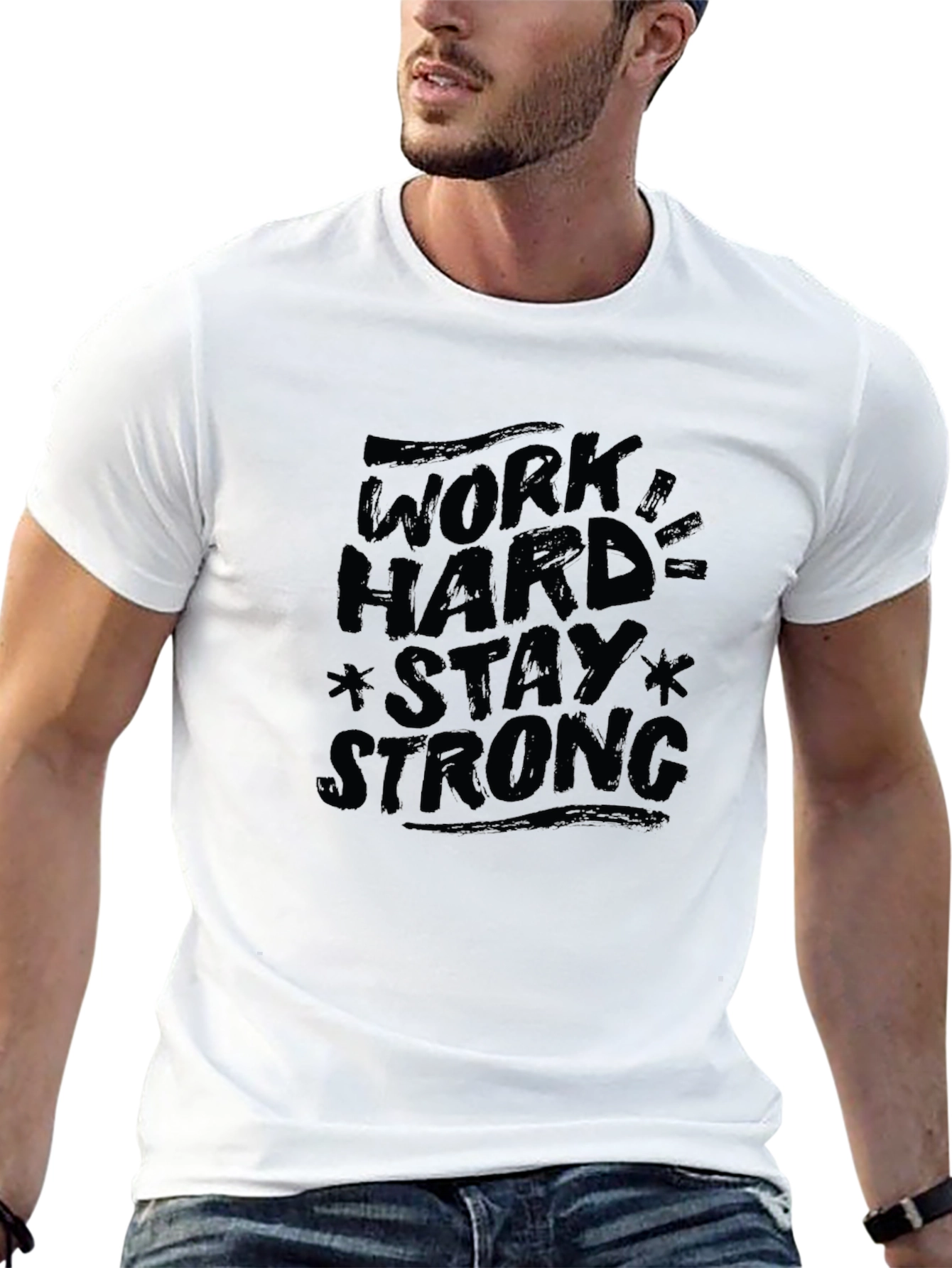 Work Hard Stay Strong Black Graphic T-Shirt