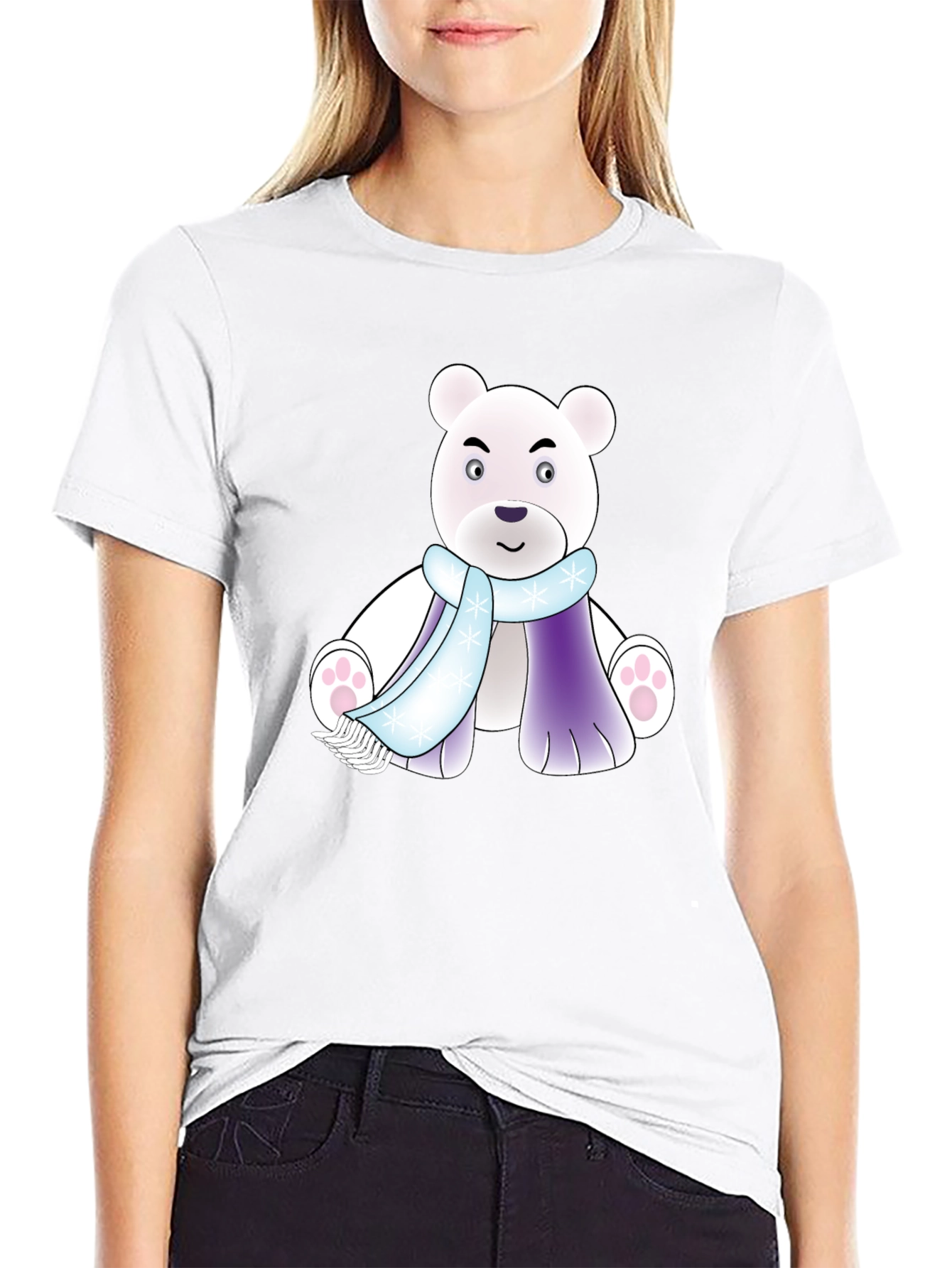 Cartoon Polar Bear T-Shirt - Winter Scarf Design