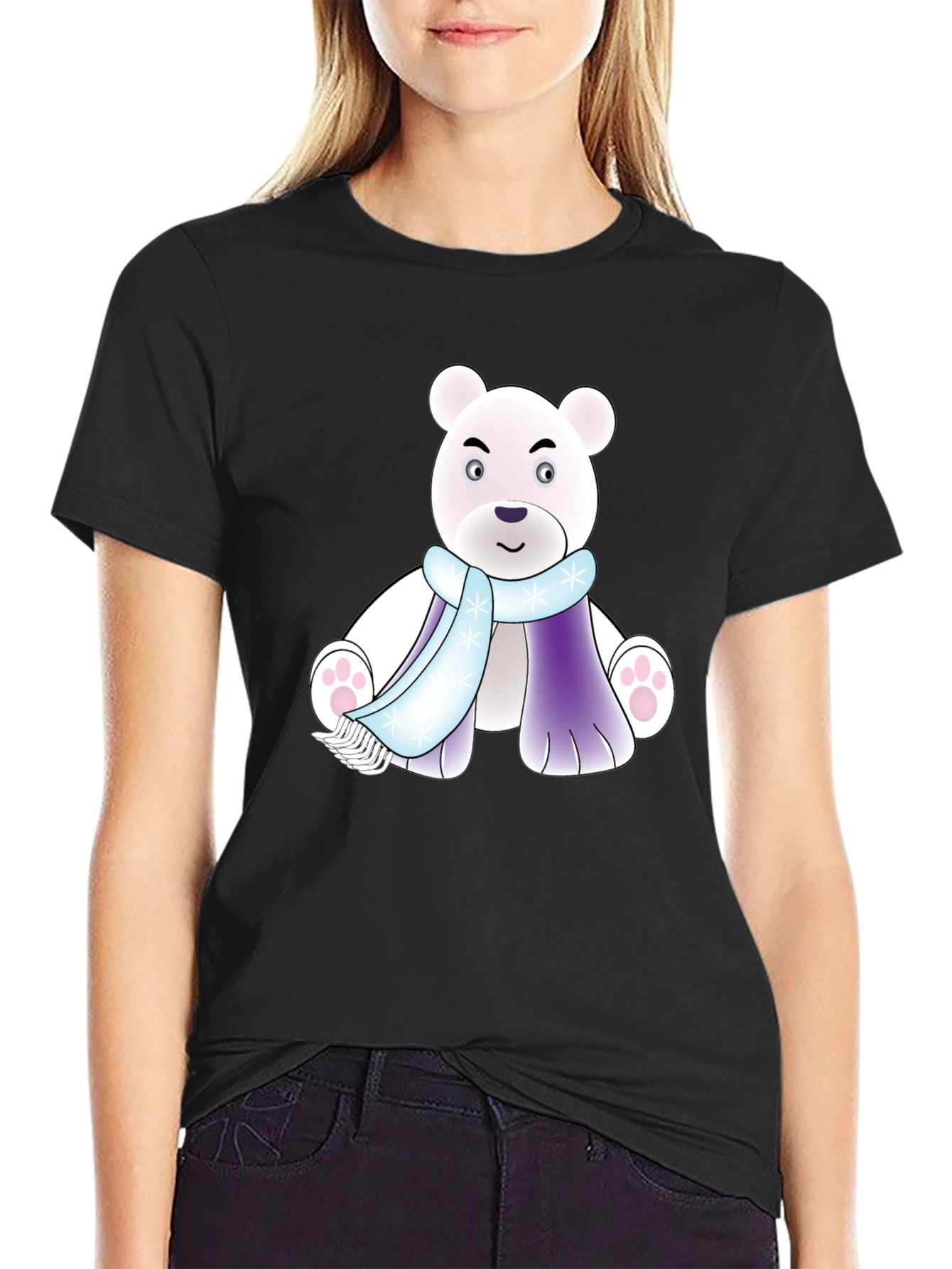 Cartoon Polar Bear T-Shirt - Winter Scarf Design