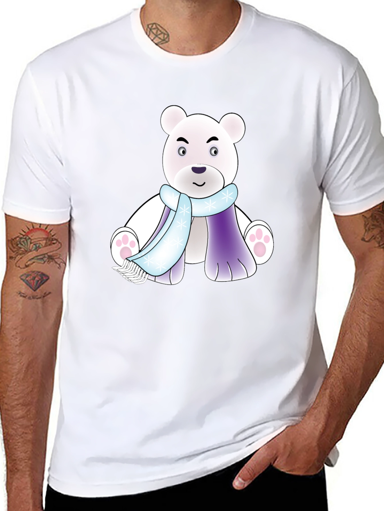 Cartoon Polar Bear T-Shirt - Winter Scarf Design