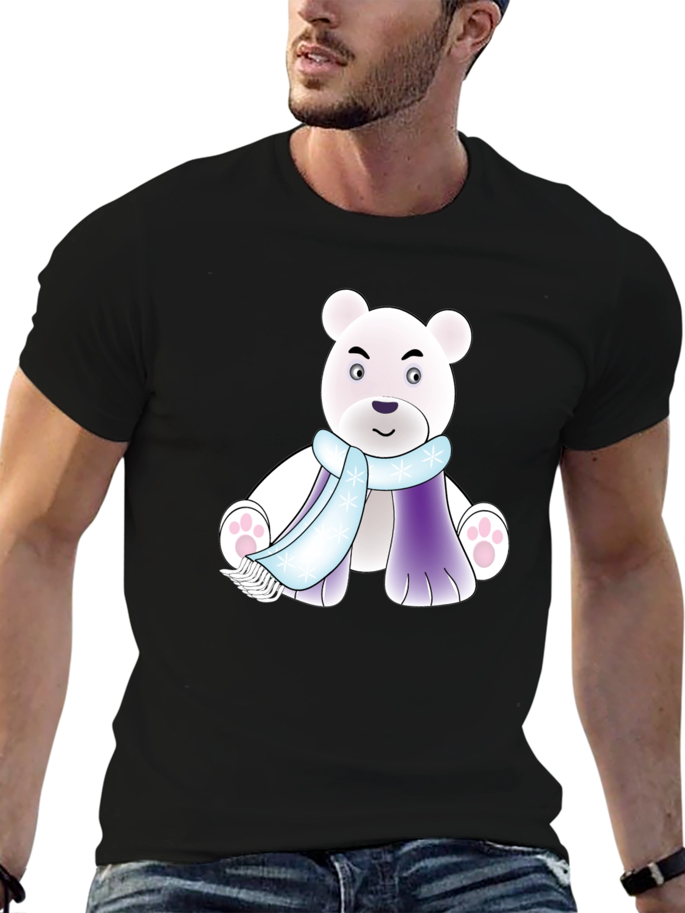 Cartoon Polar Bear T-Shirt - Winter Scarf Design