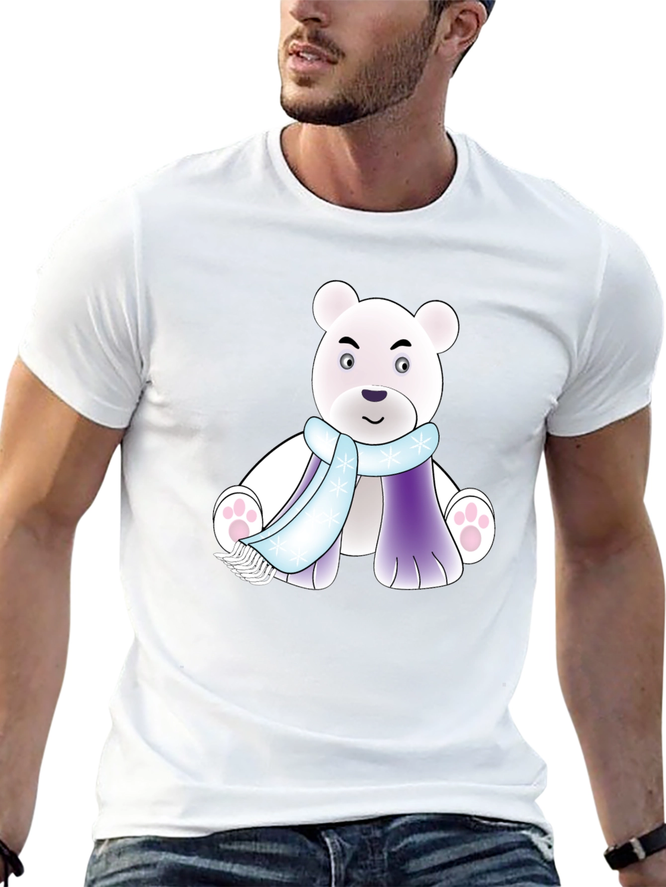 Cartoon Polar Bear T-Shirt - Winter Scarf Design