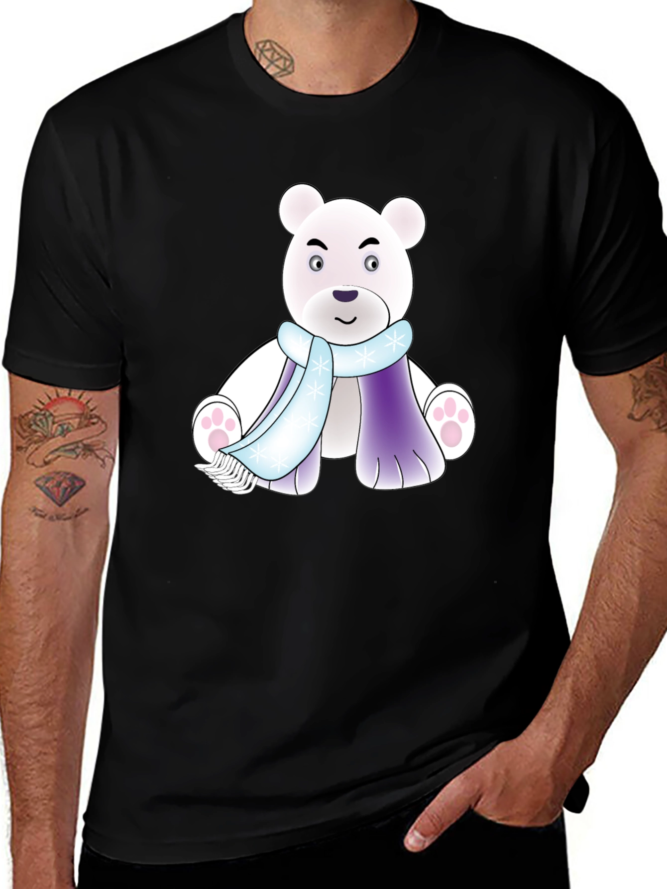 Cartoon Polar Bear T-Shirt - Winter Scarf Design