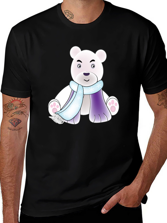Cartoon Polar Bear T-Shirt - Winter Scarf Design