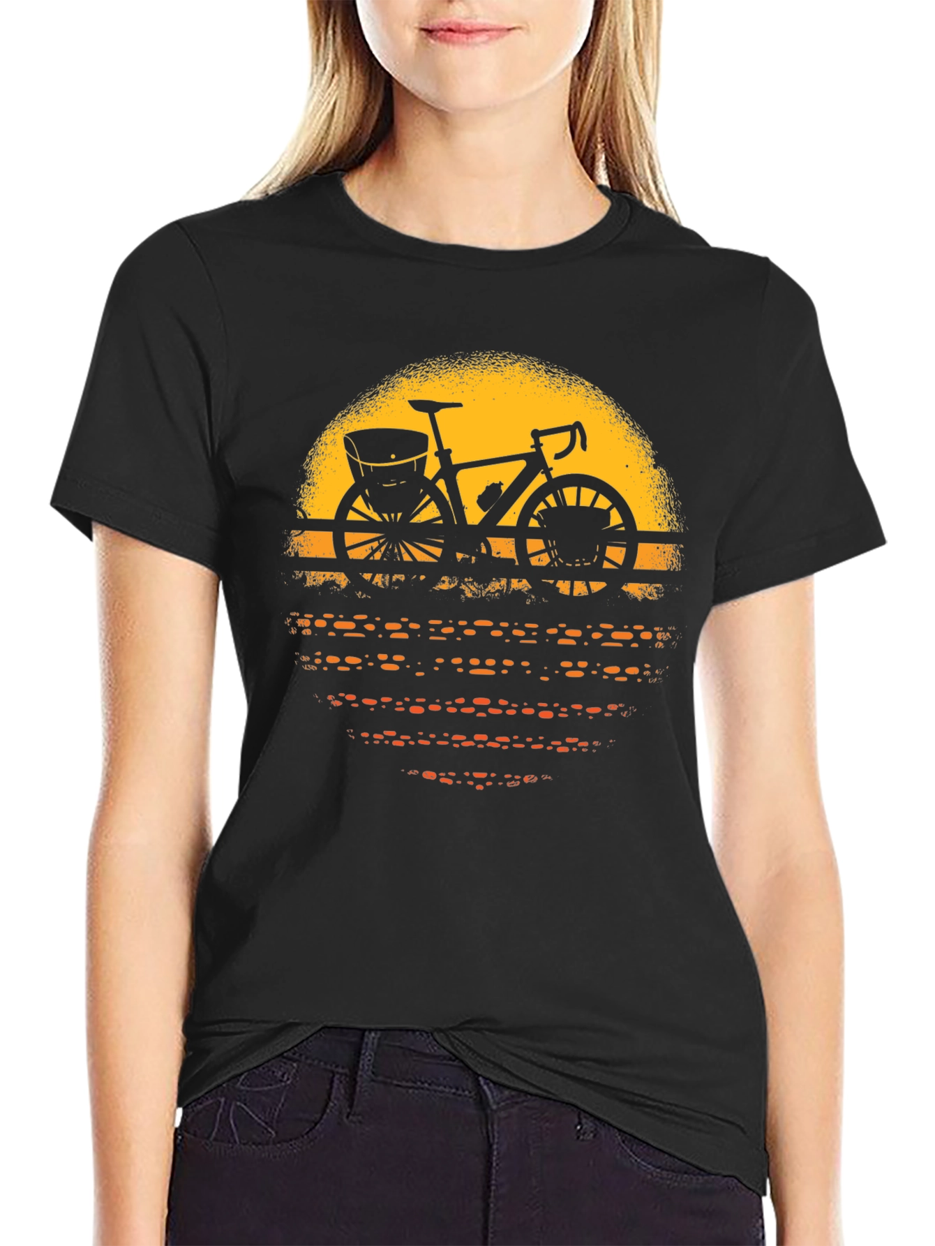 Retro Bicycle Sunset Graphic Tee - Black