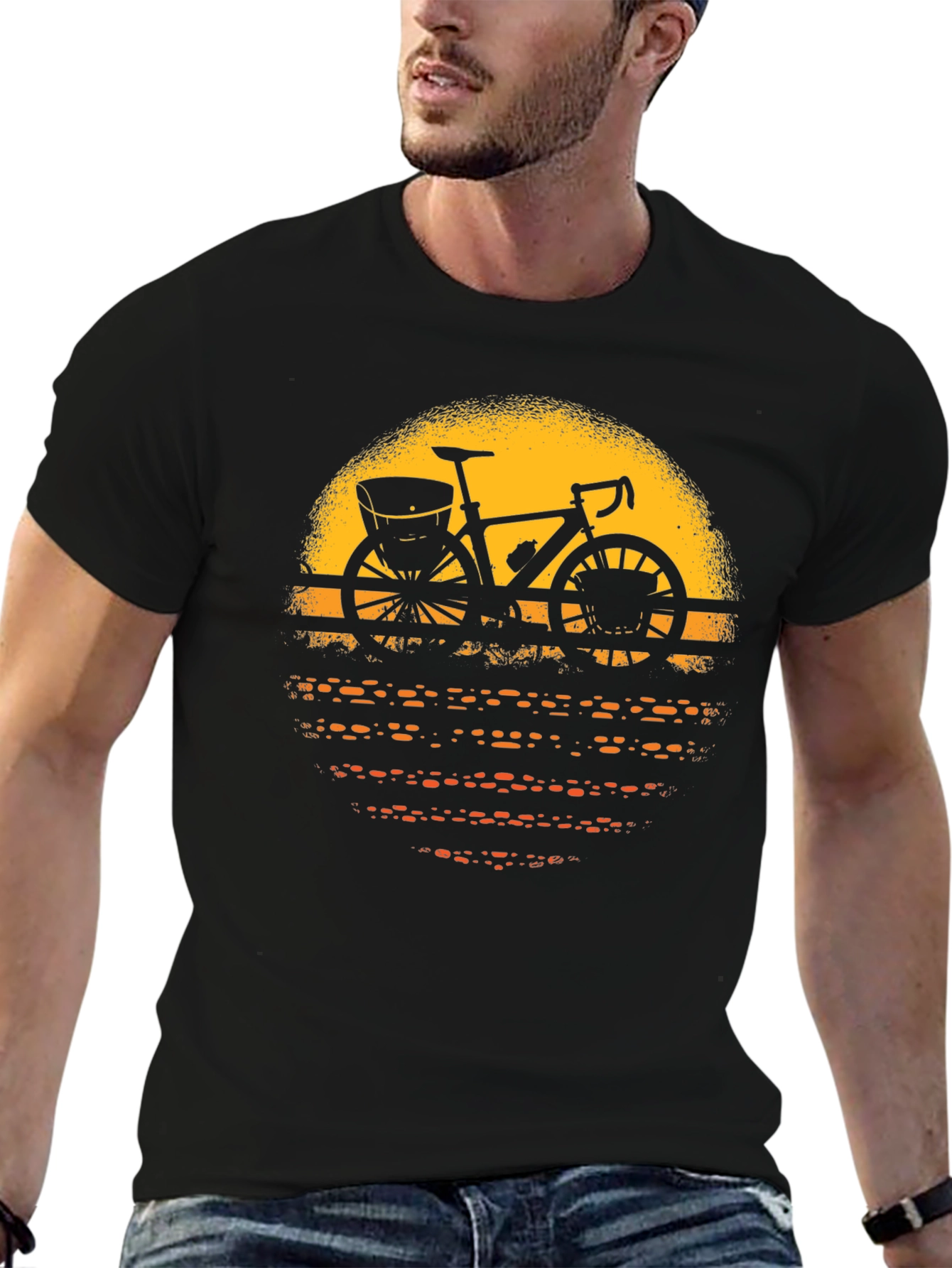 Retro Bicycle Sunset Graphic Tee - Black