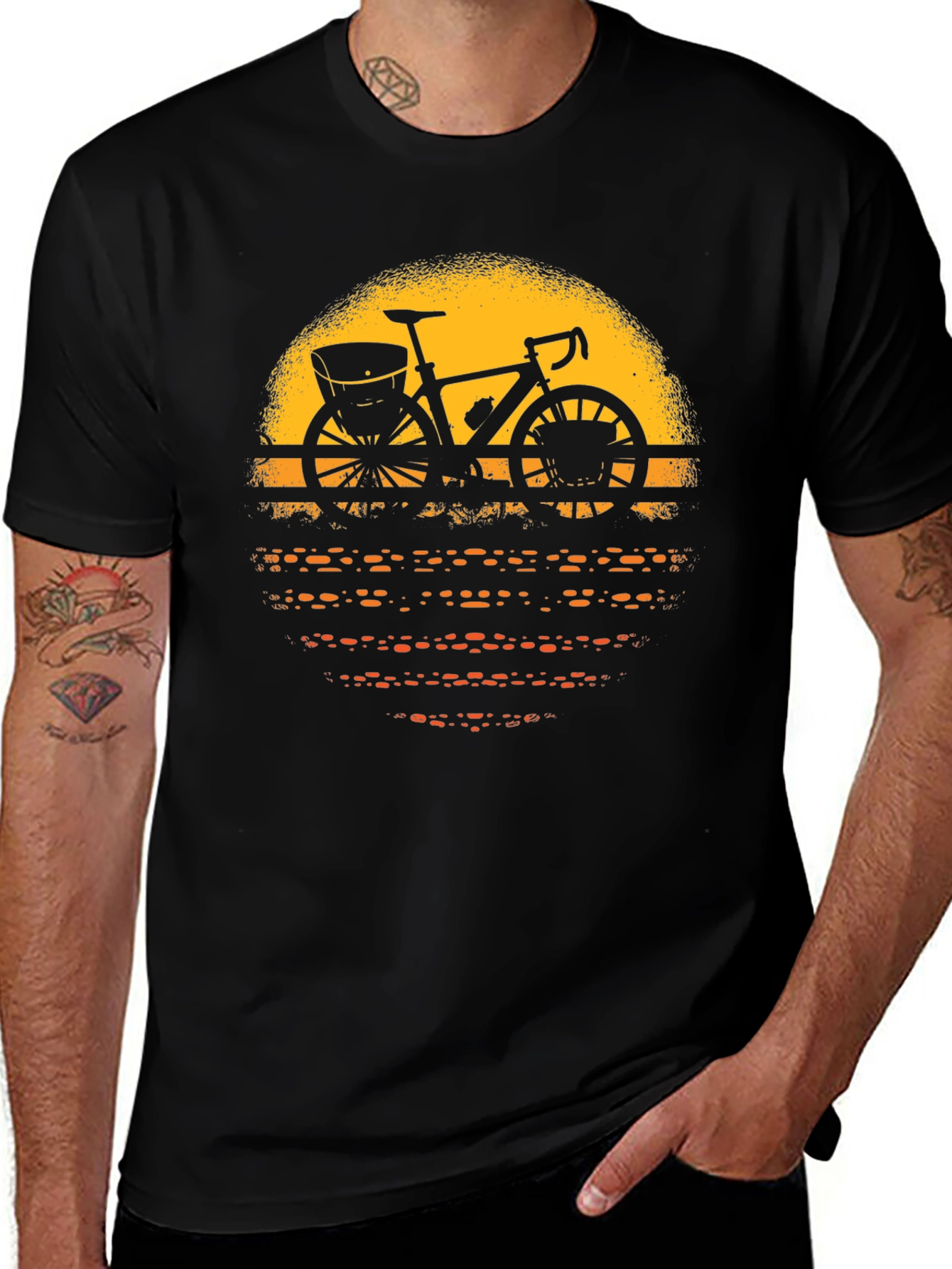 Retro Bicycle Sunset Graphic Tee - Black