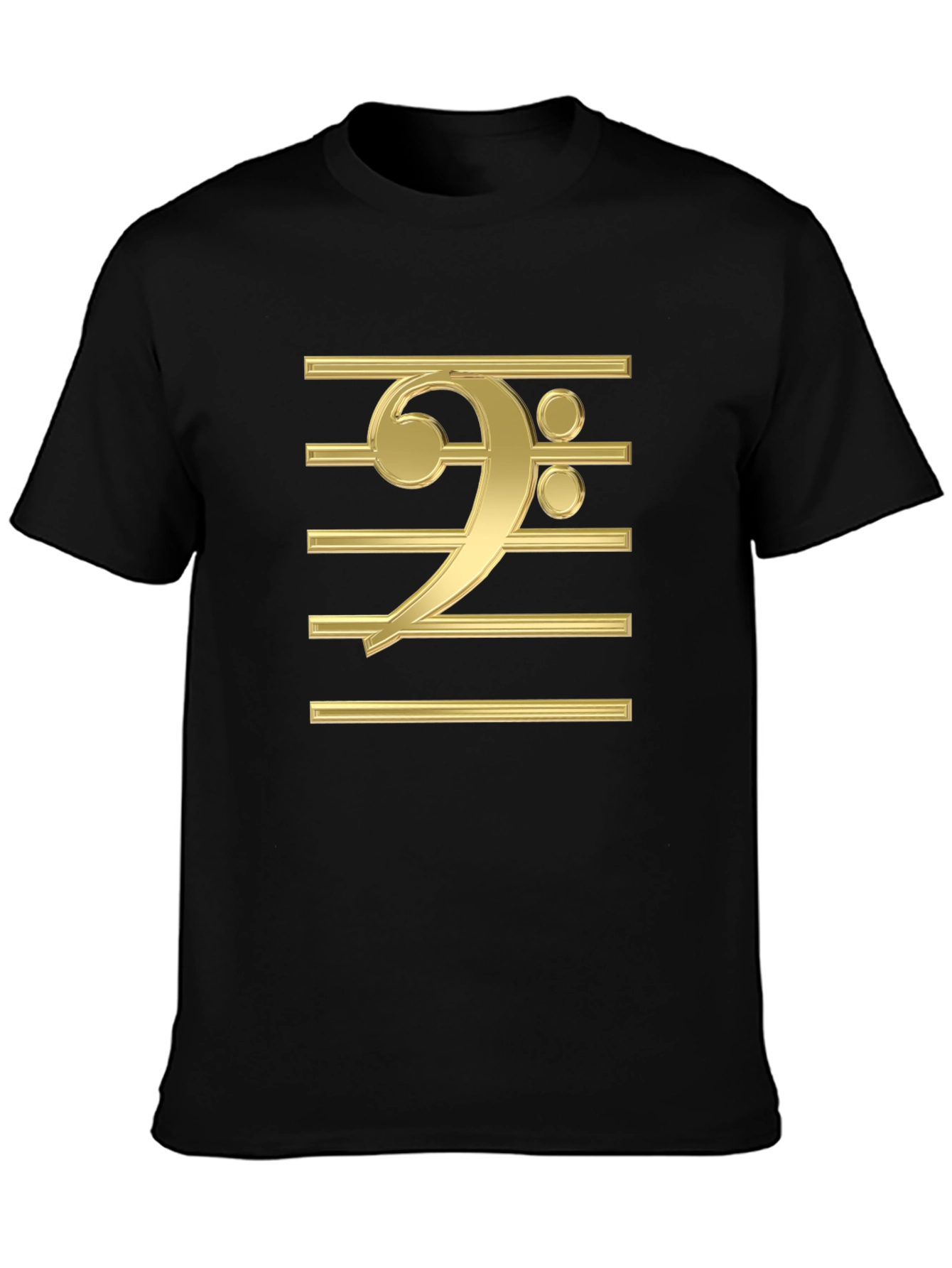 Bass Clef Gold Graphic Print Black T-Shirt
