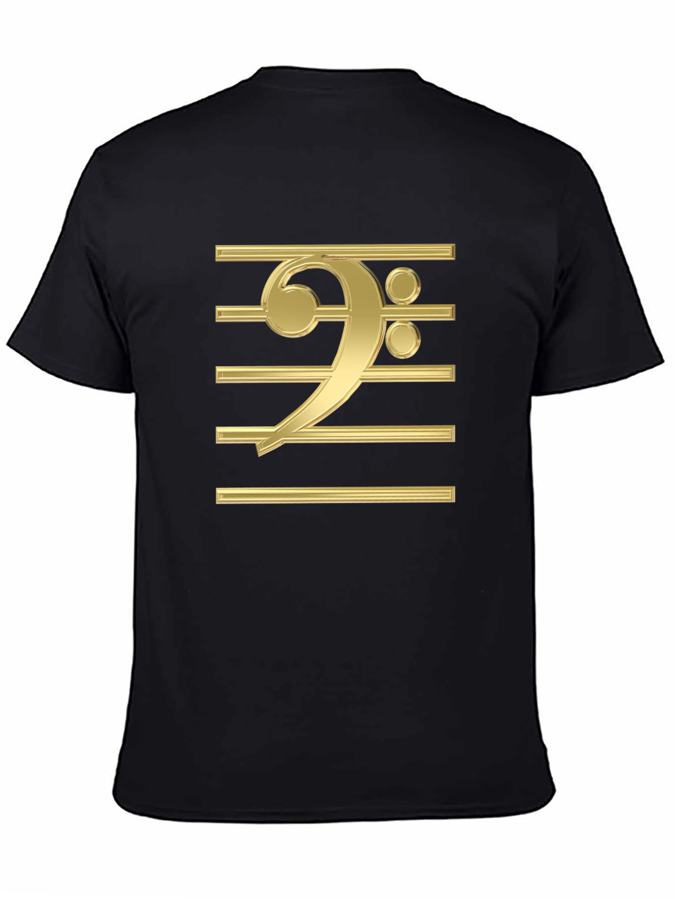 Bass Clef Gold Graphic Print Black T-Shirt