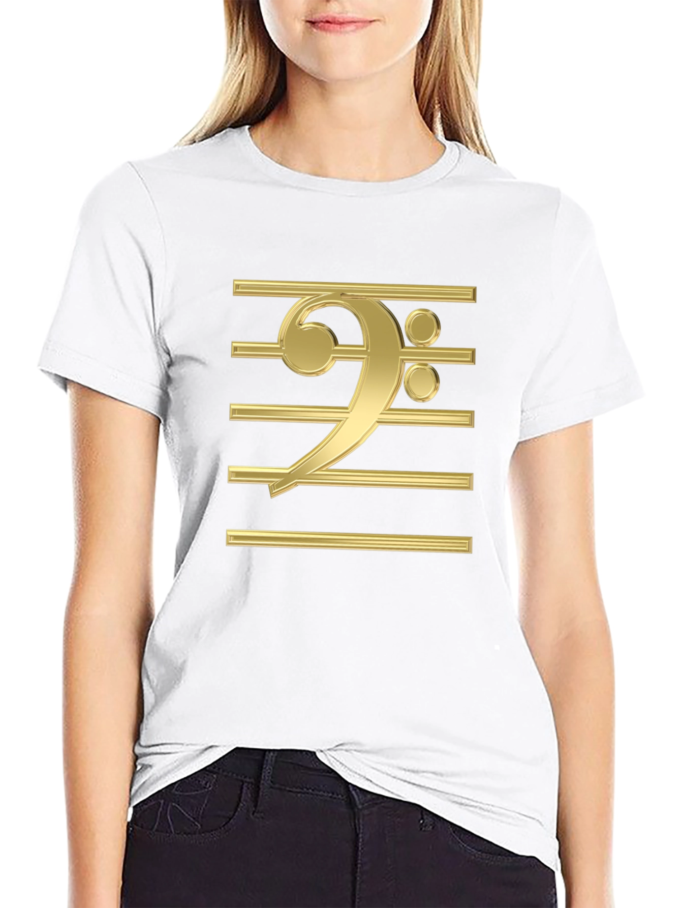 Bass Clef Gold Graphic Print Black T-Shirt