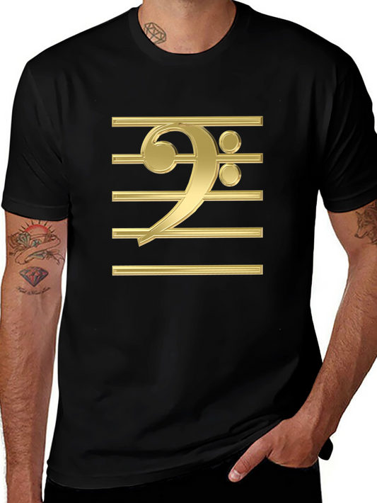 Bass Clef Gold Graphic Print Black T-Shirt