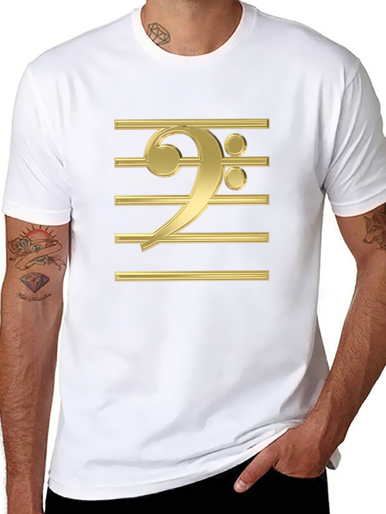 Bass Clef Gold Graphic Print Black T-Shirt
