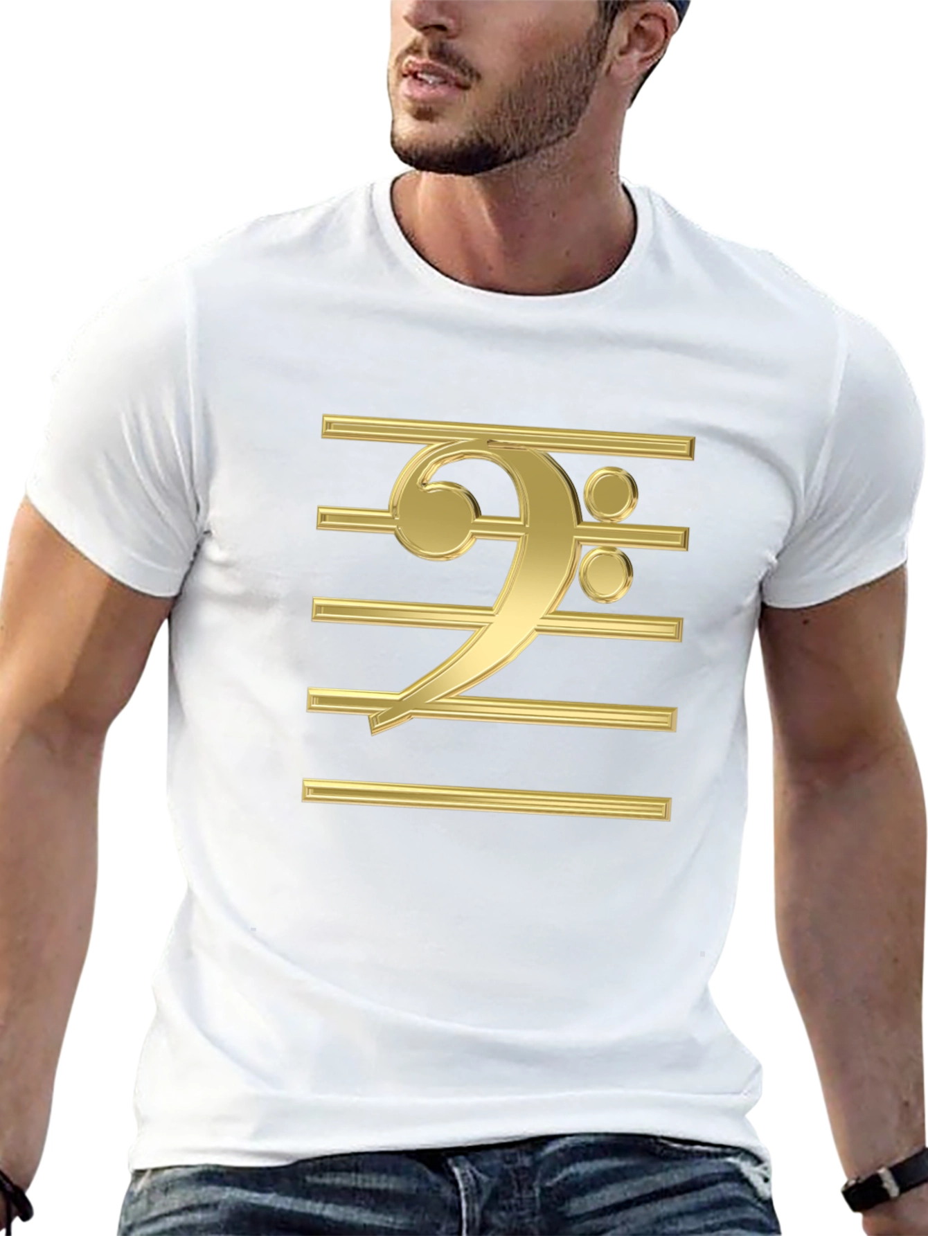 Bass Clef Gold Graphic Print Black T-Shirt