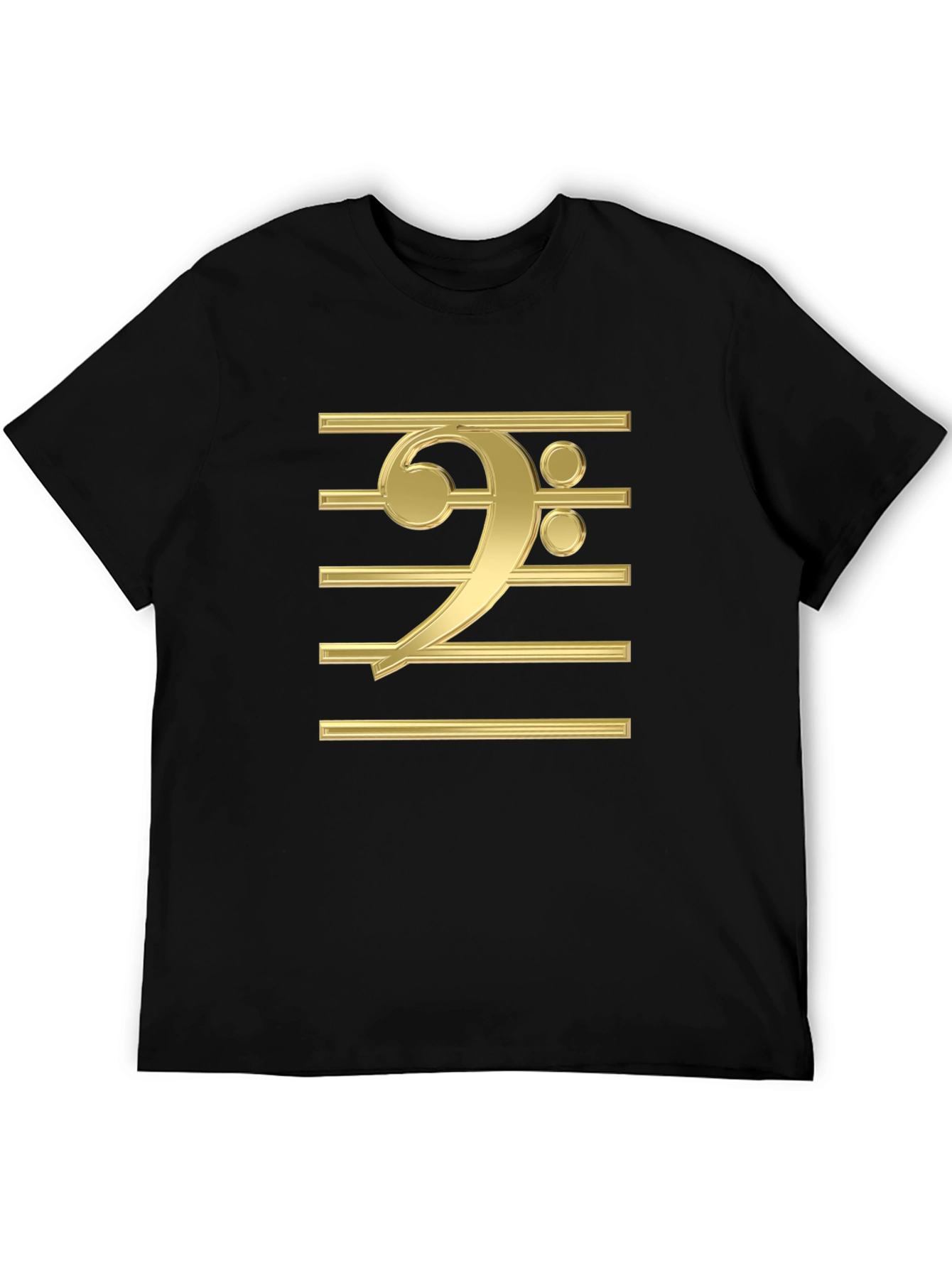 Bass Clef Gold Graphic Print Black T-Shirt