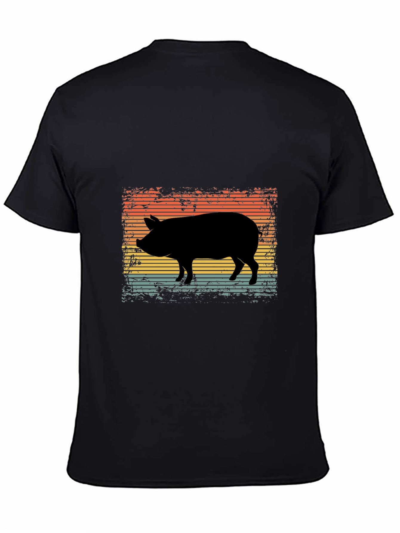 Retro Pig Silhouette Graphic Tee - Black