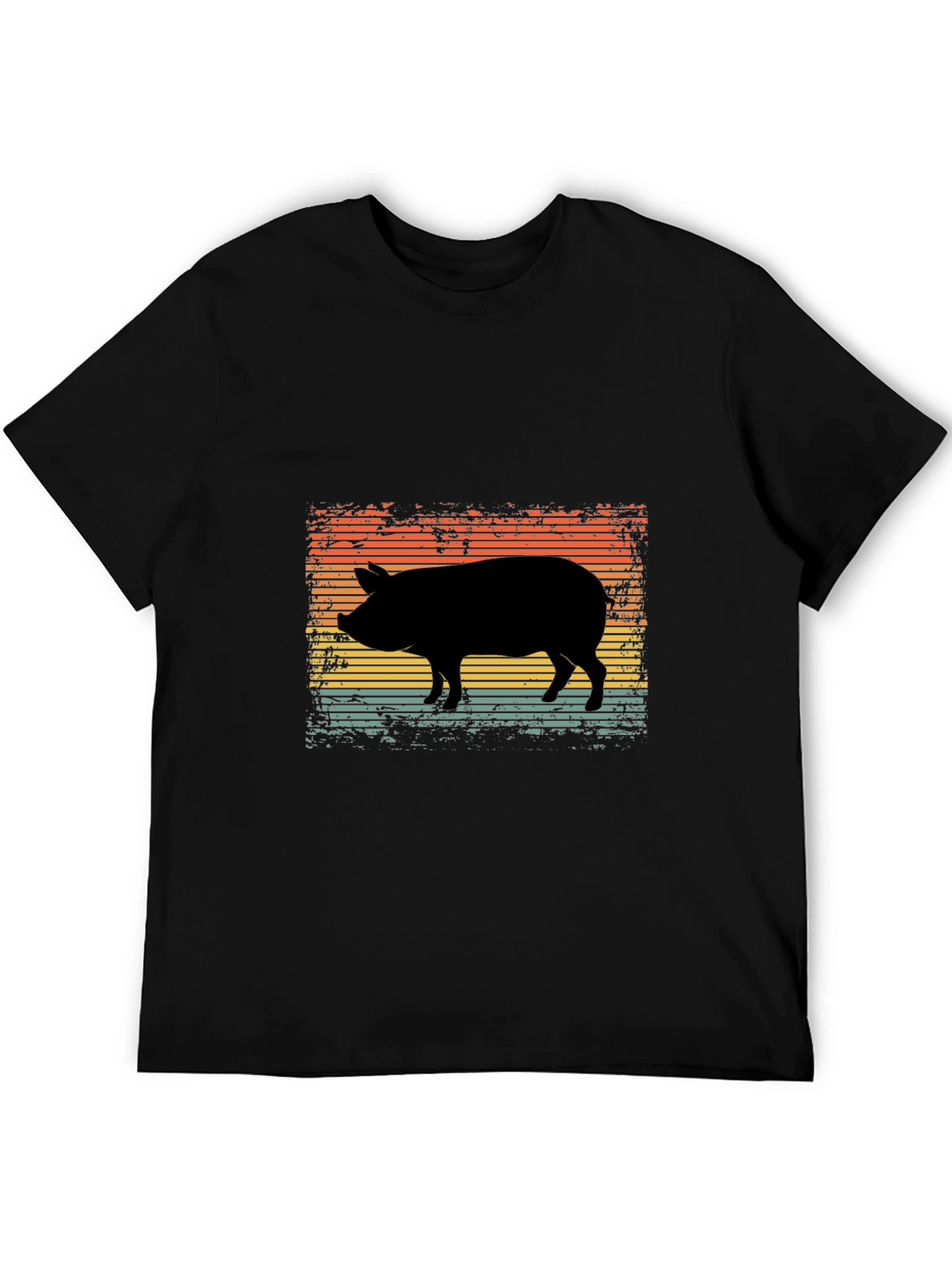 Retro Pig Silhouette Graphic Tee - Black