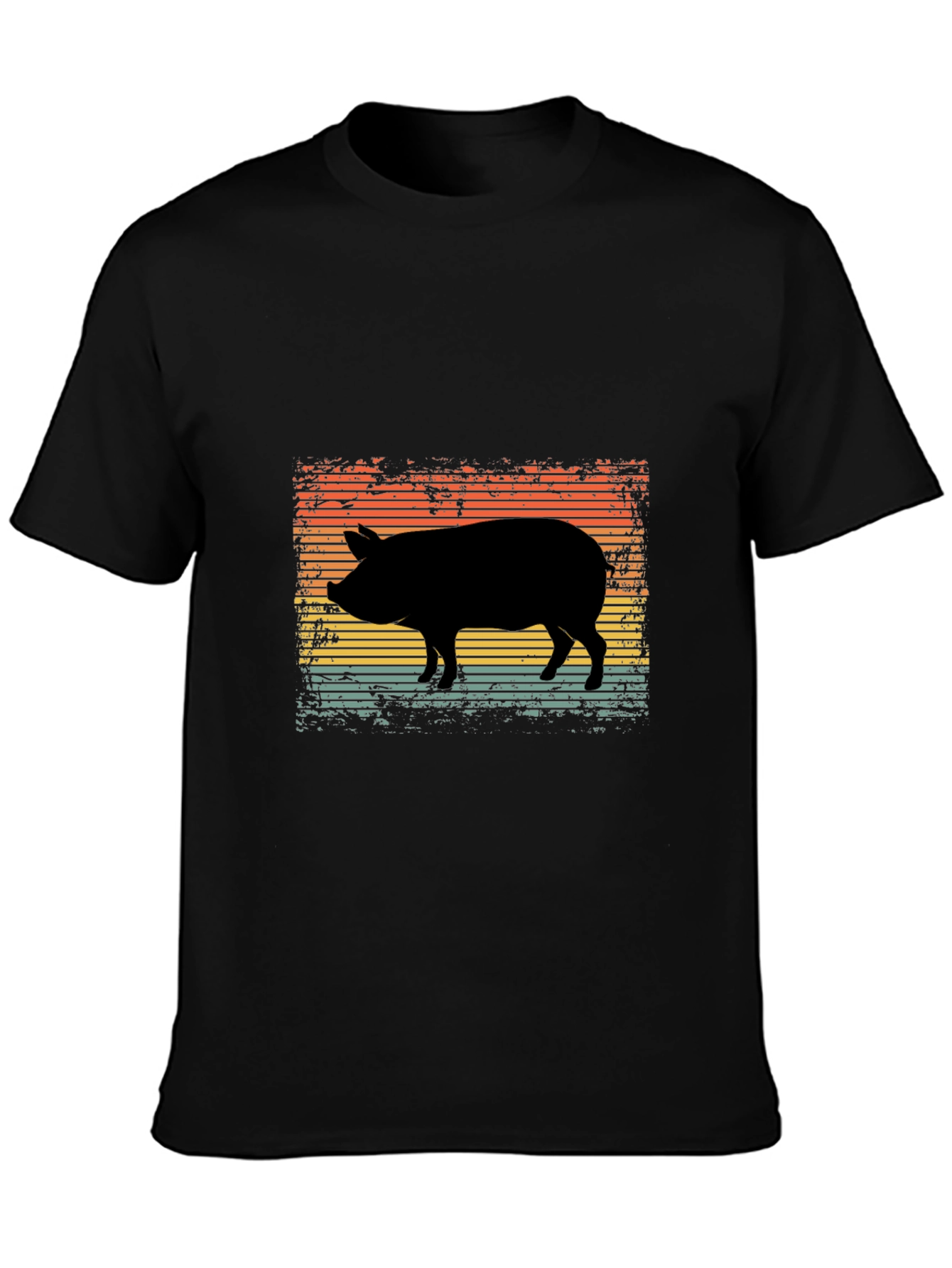 Retro Pig Silhouette Graphic Tee - Black