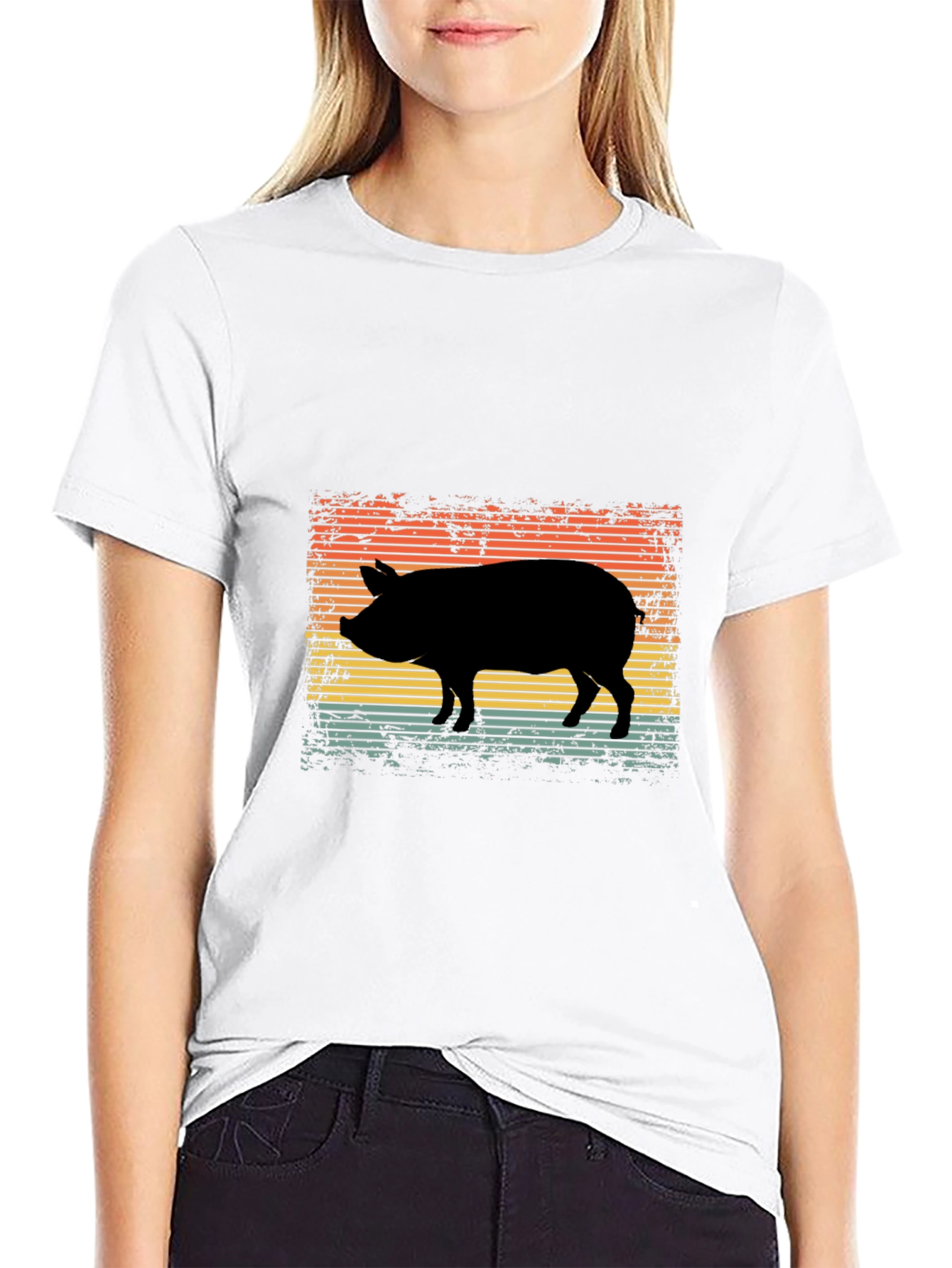 Retro Pig Silhouette Graphic Tee - Black