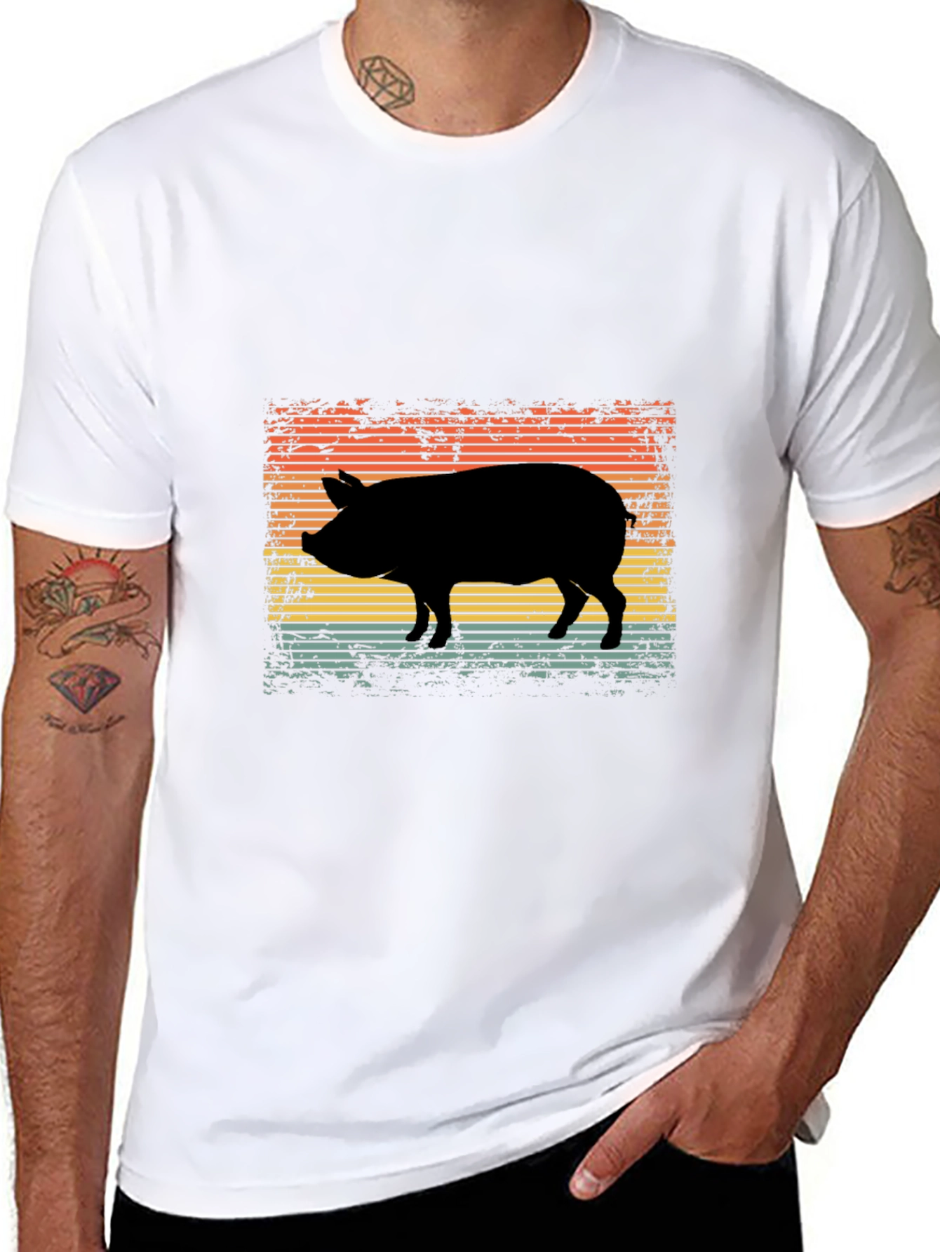 Retro Pig Silhouette Graphic Tee - Black