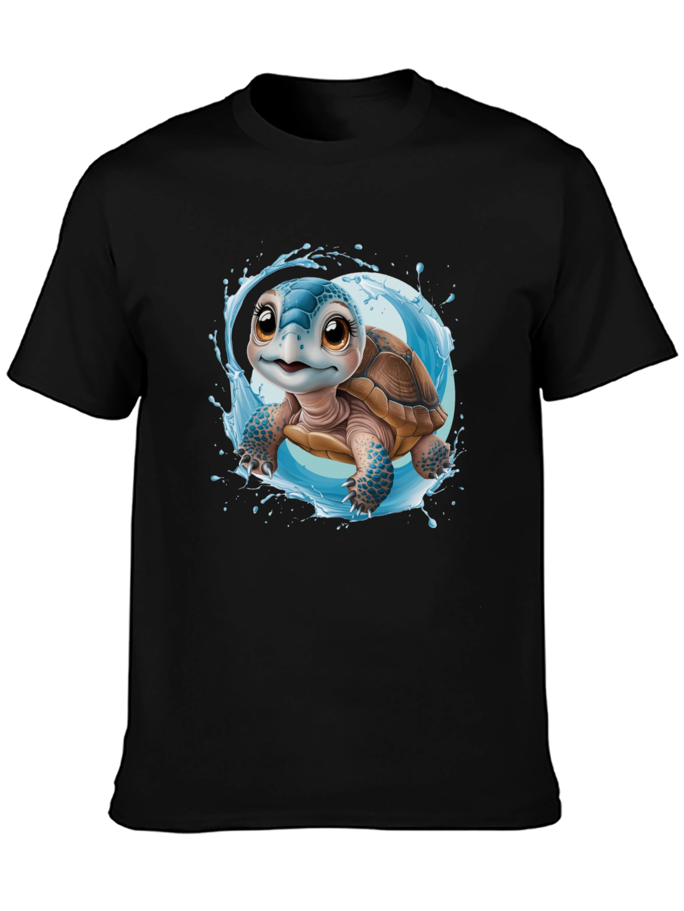 Cute Turtle Graphic Black Tee