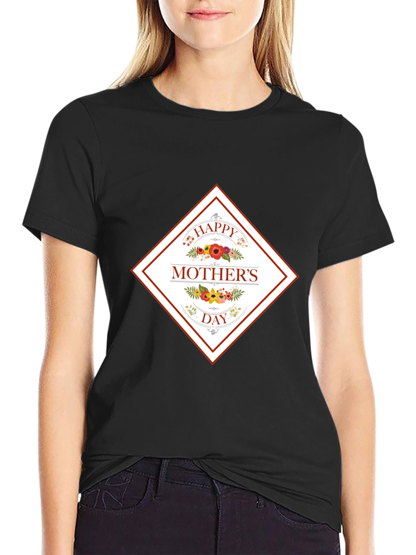 Happy Mothers Day Black Graphic T-Shirt