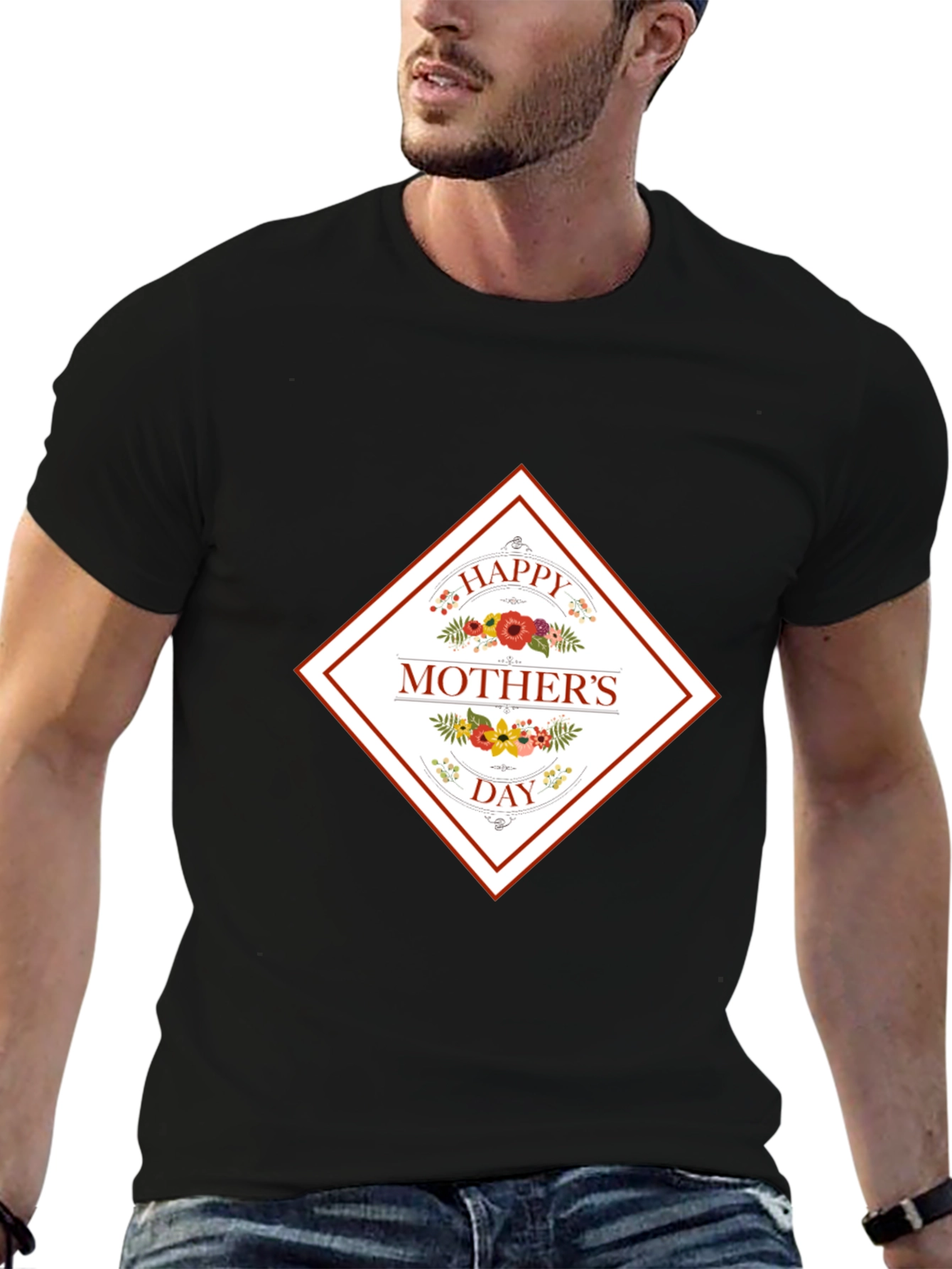 Happy Mothers Day Black Graphic T-Shirt