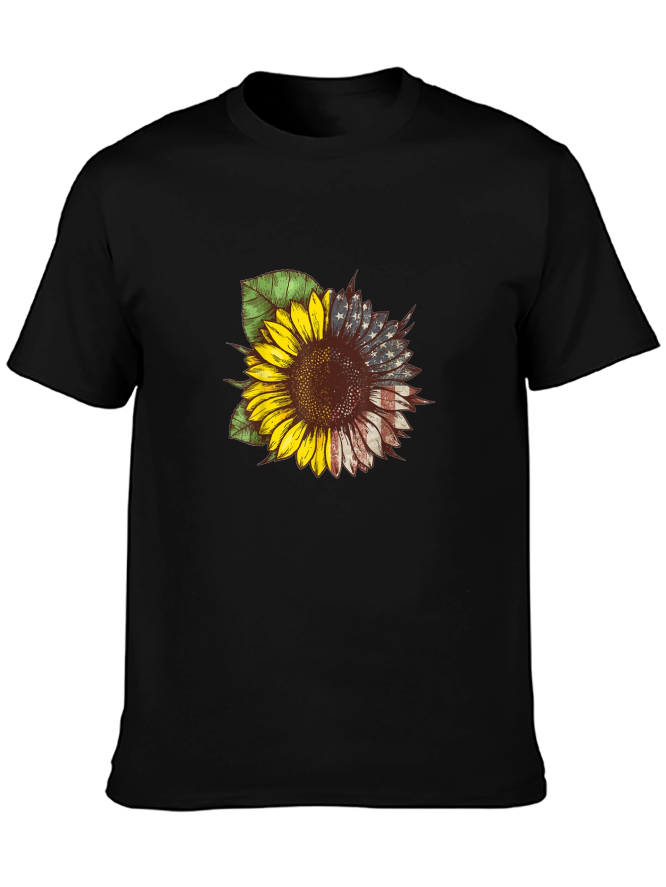American Flag Sunflower Graphic Tee - Patriotic Style