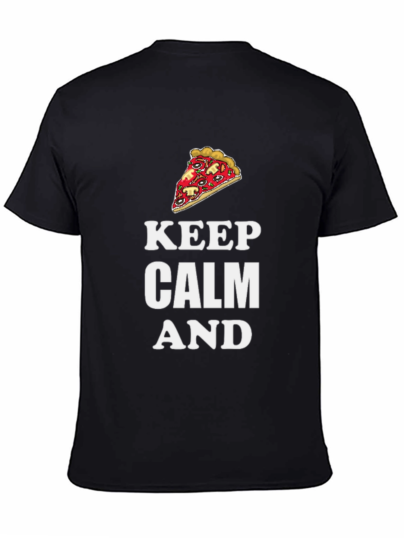 Keep Calm and Pizza Graphic T-Shirt - Black