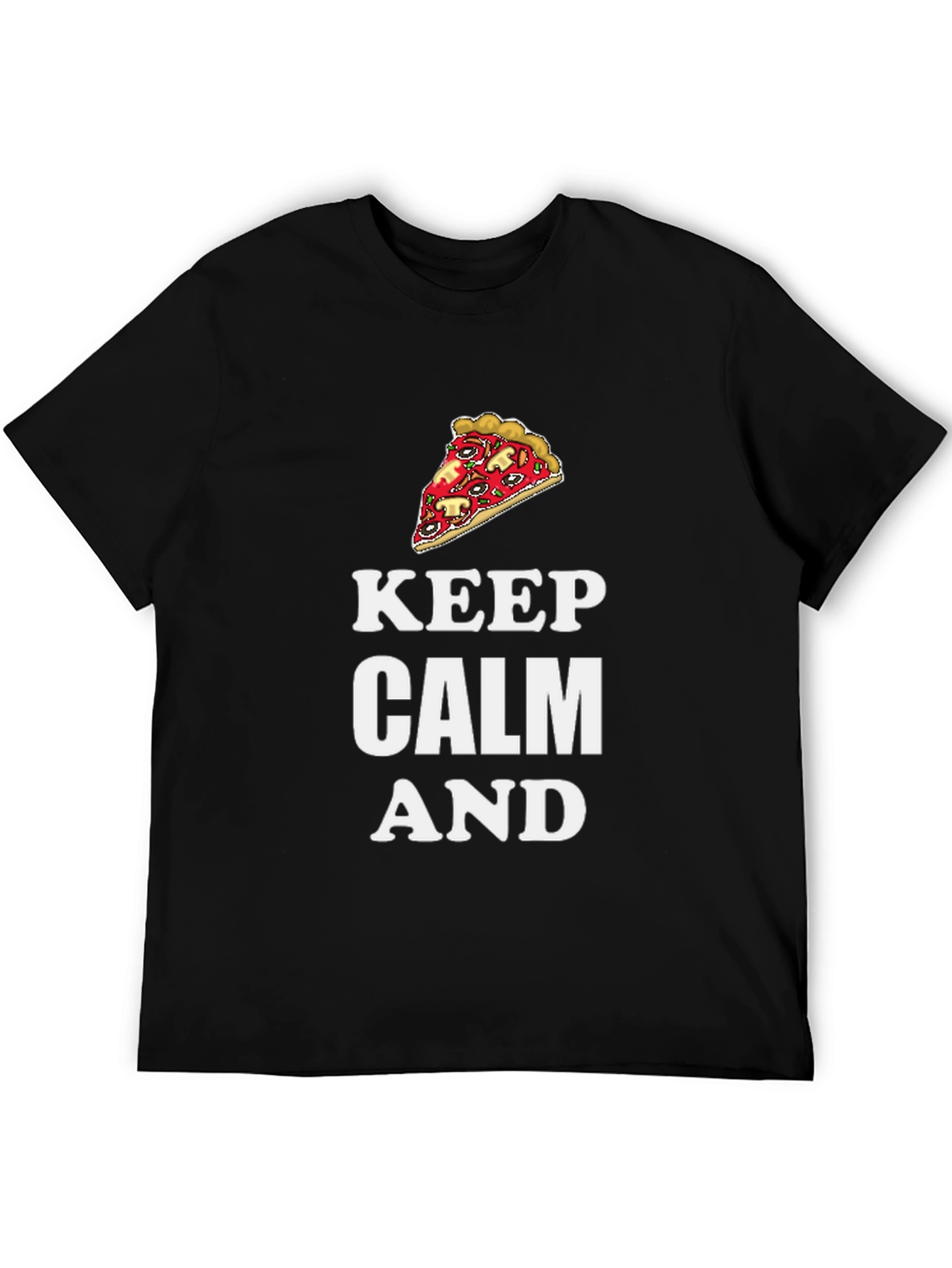 Keep Calm and Pizza Graphic T-Shirt - Black
