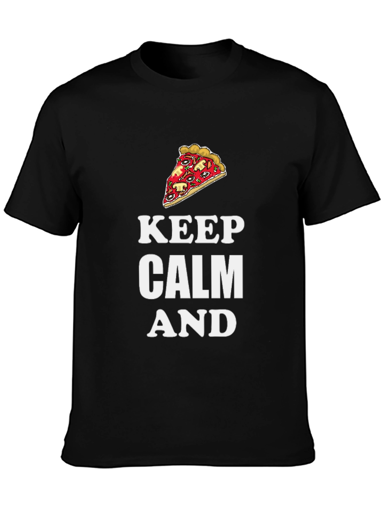 Keep Calm and Pizza Graphic T-Shirt - Black
