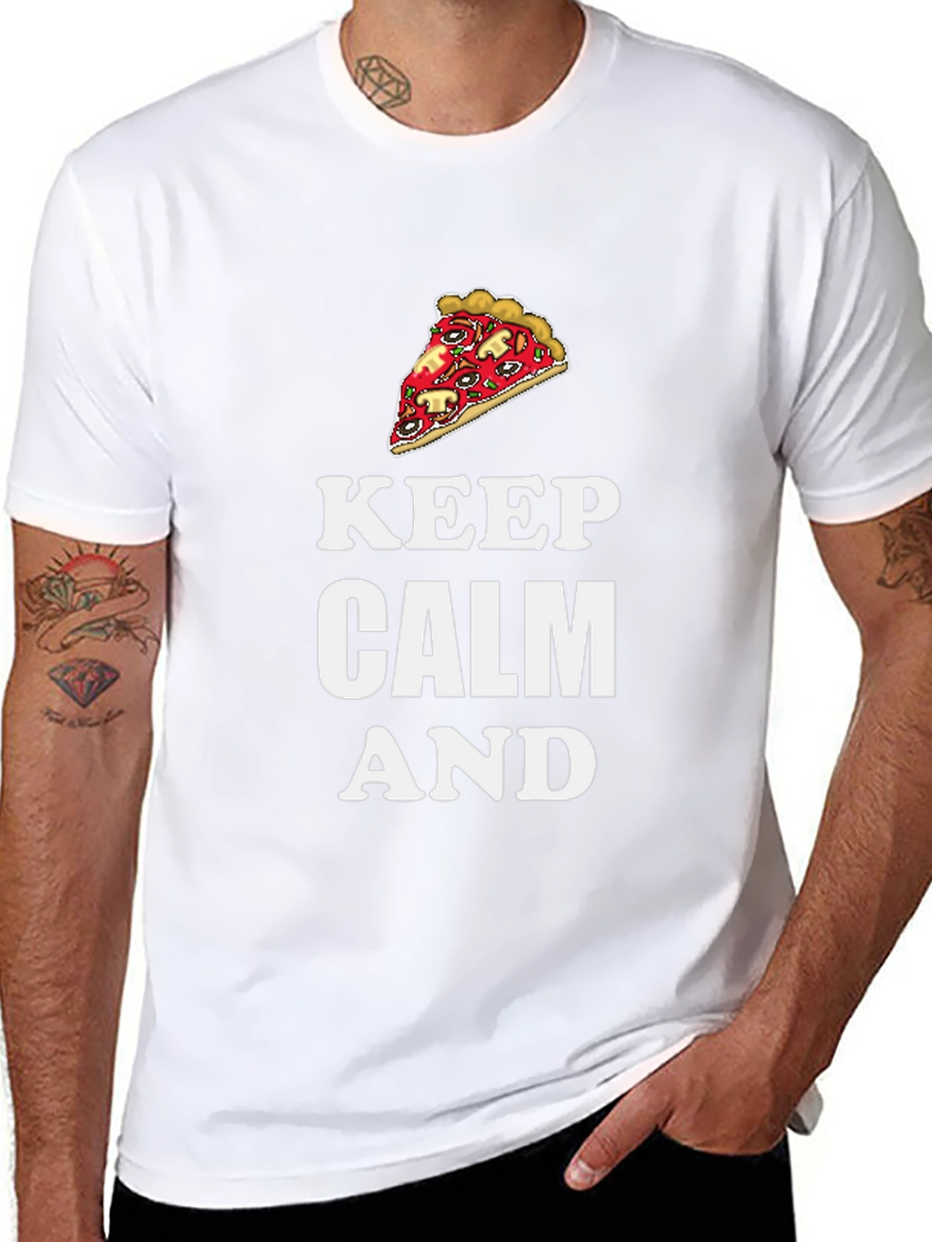 Keep Calm and Pizza Graphic T-Shirt - Black