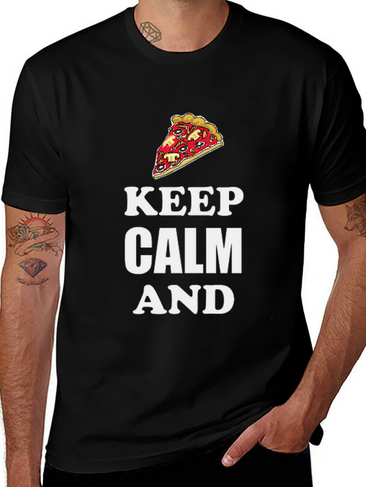 Keep Calm and Pizza Graphic T-Shirt - Black