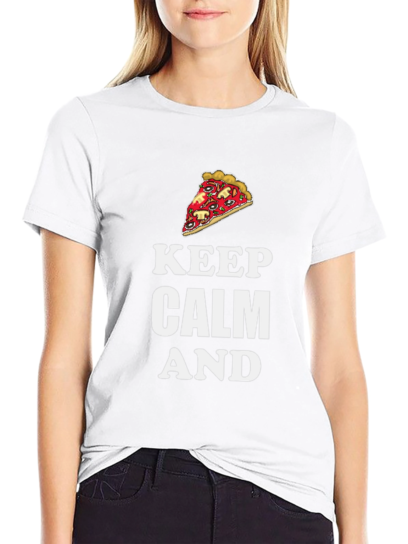 Keep Calm and Pizza Graphic T-Shirt - Black