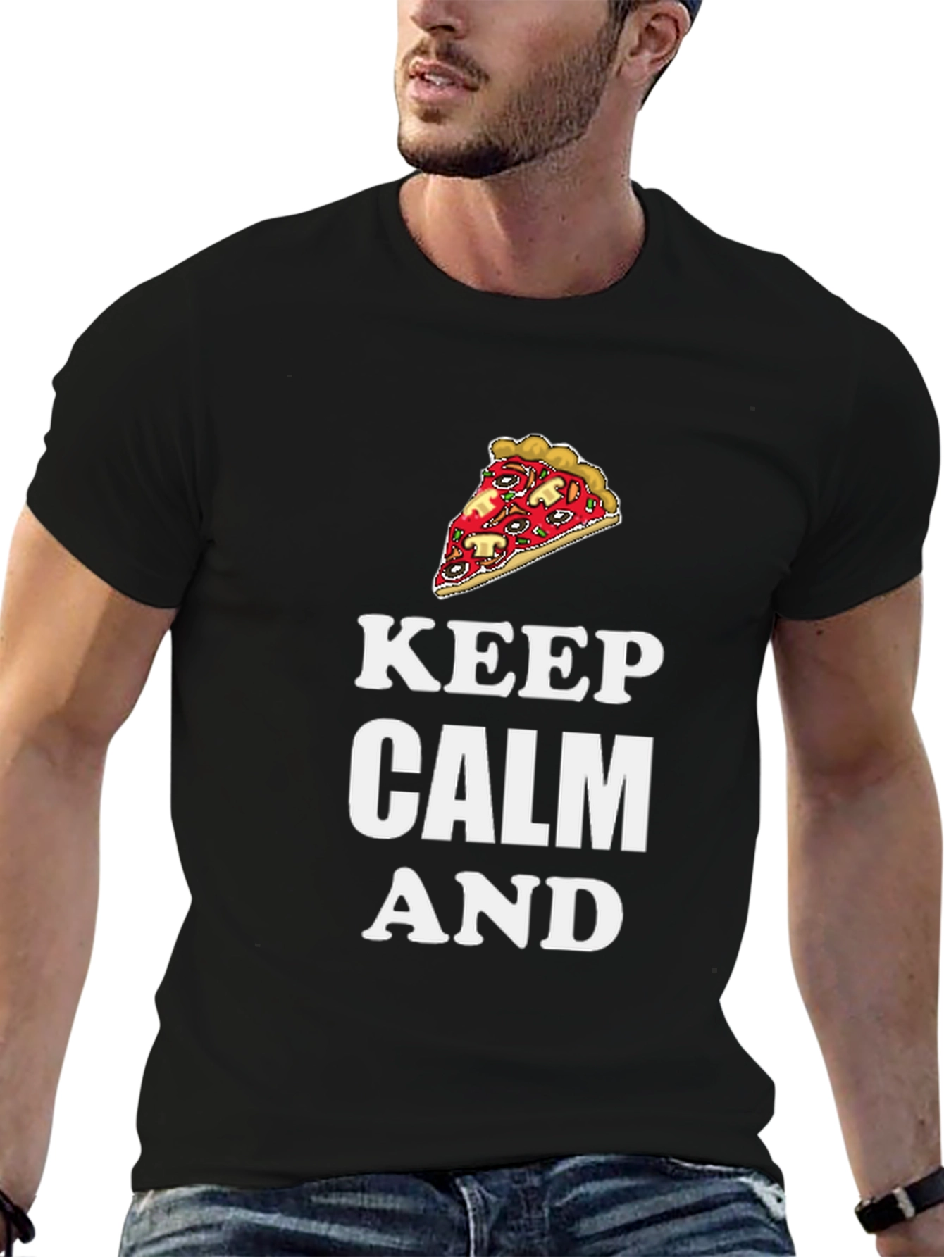 Keep Calm and Pizza Graphic T-Shirt - Black