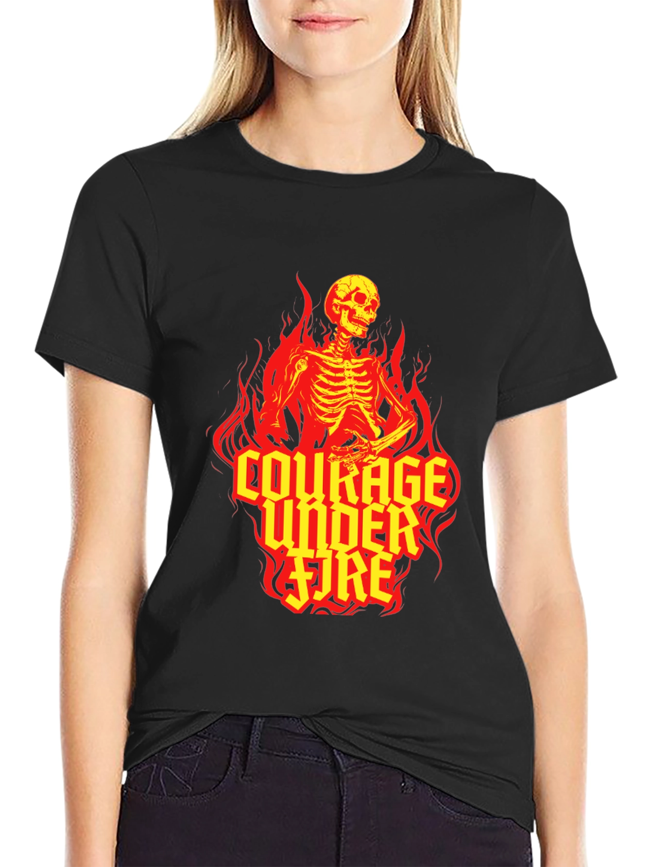 Courage Under Fire Skeleton Graphic Tee - Black