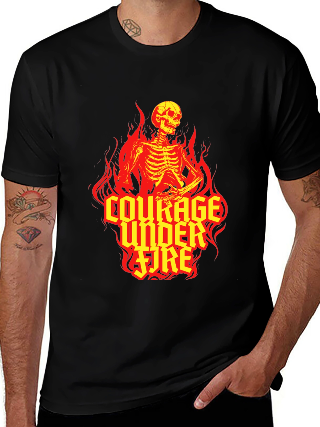 Courage Under Fire Skeleton Graphic Tee - Black