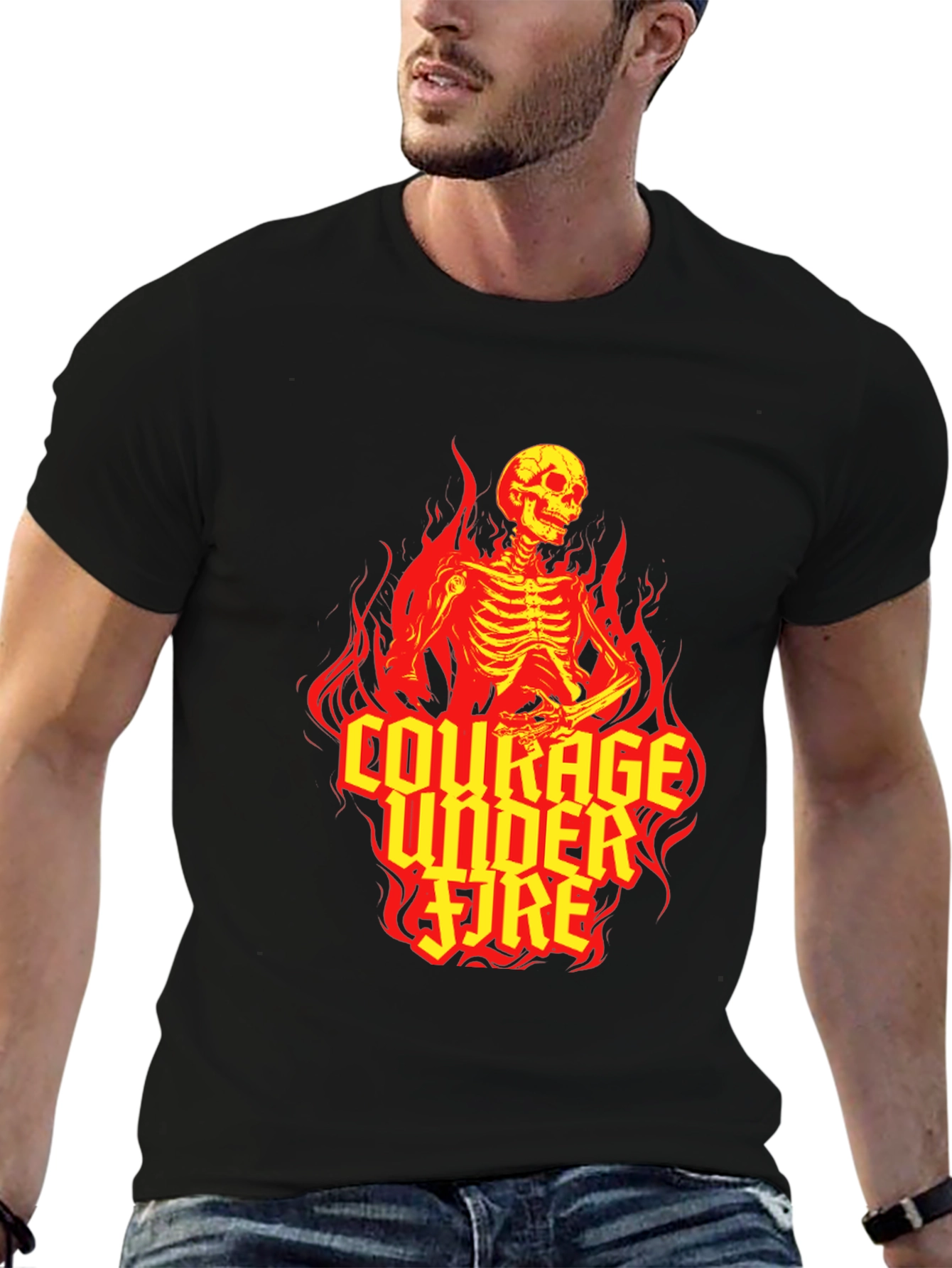 Courage Under Fire Skeleton Graphic Tee - Black