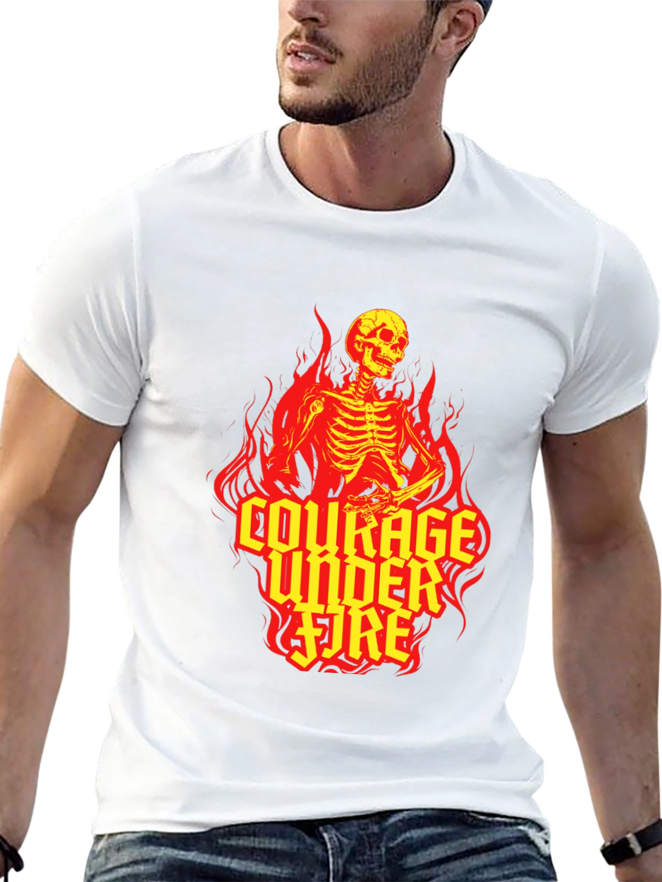 Courage Under Fire Skeleton Graphic Tee - Black