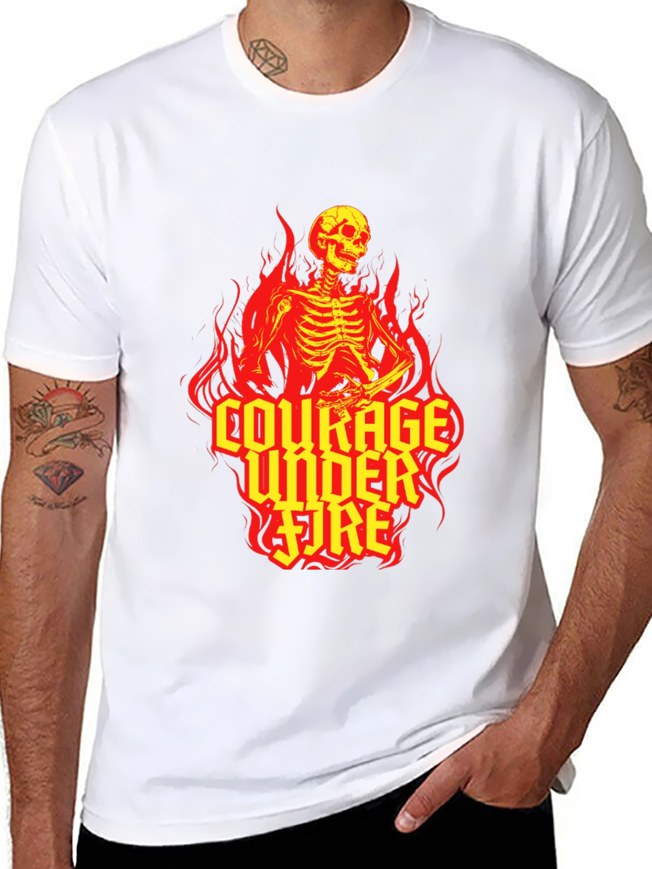 Courage Under Fire Skeleton Graphic Tee - Black