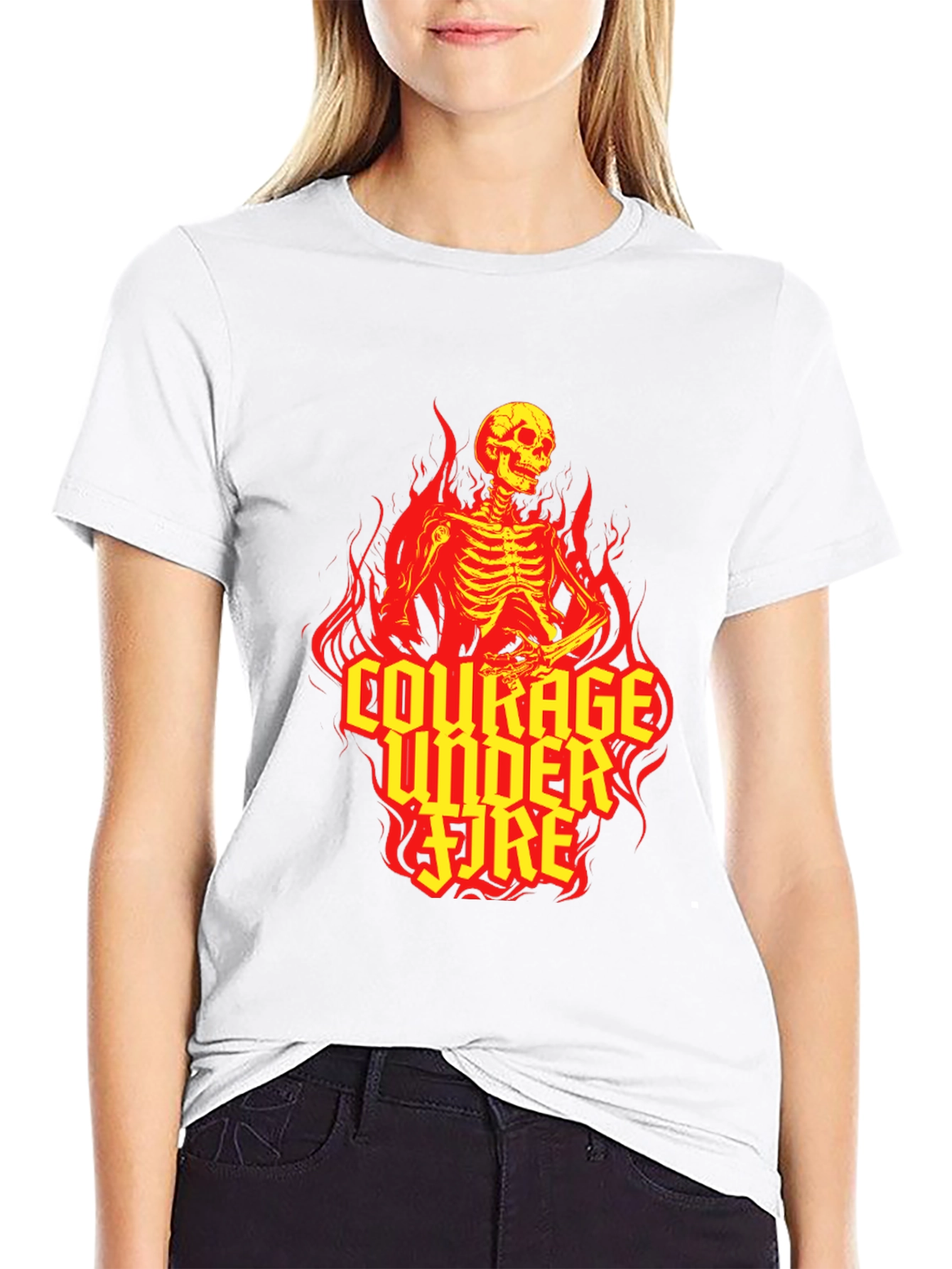 Courage Under Fire Skeleton Graphic Tee - Black