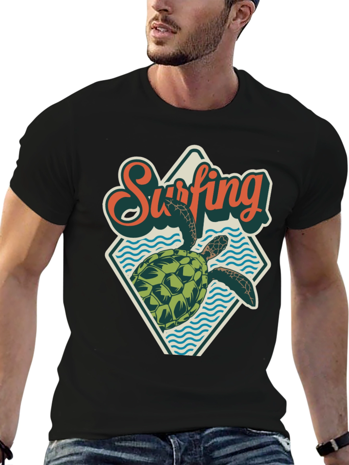 Surfing Turtle Graphic Tee - Retro Beach Style