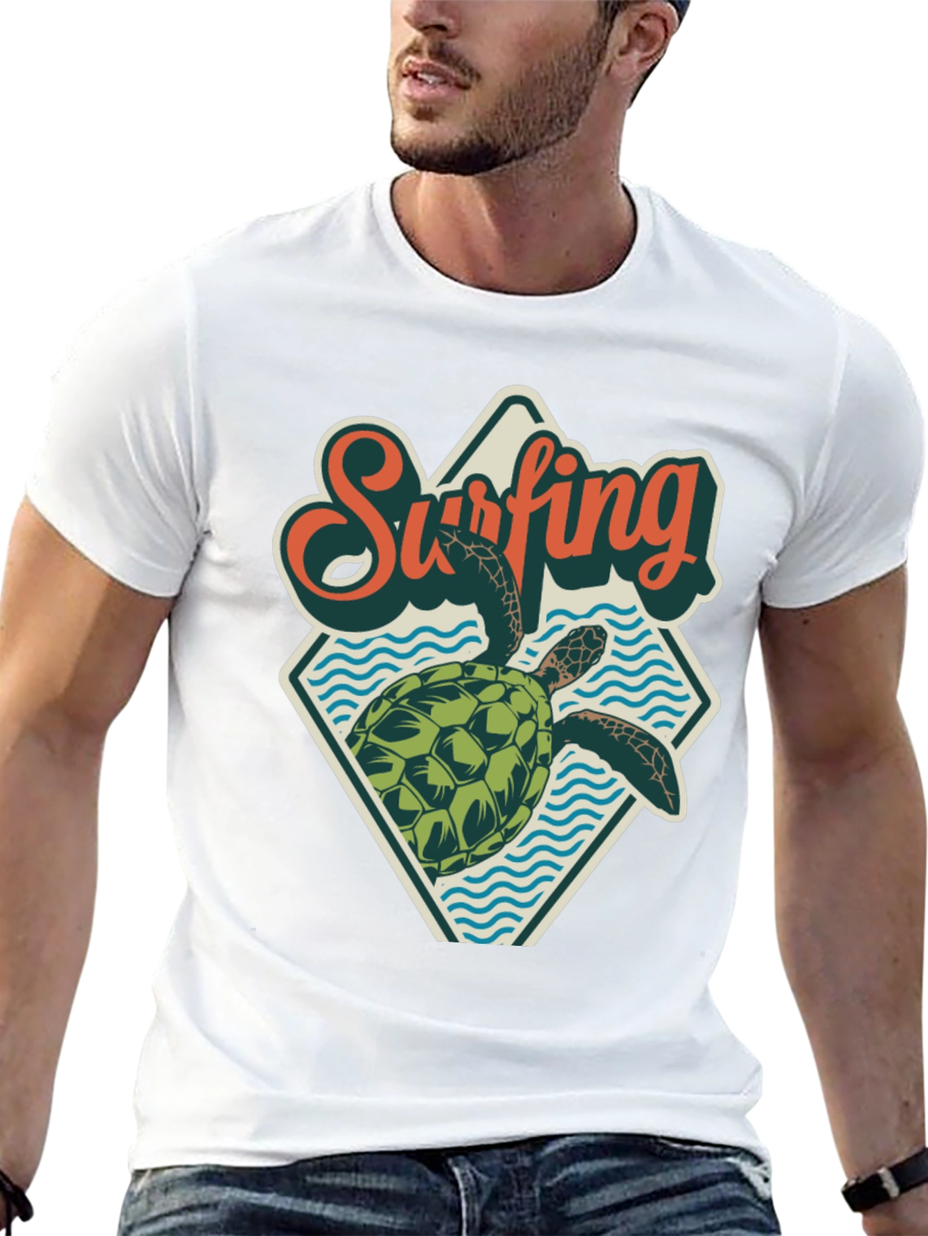 Surfing Turtle Graphic Tee - Retro Beach Style