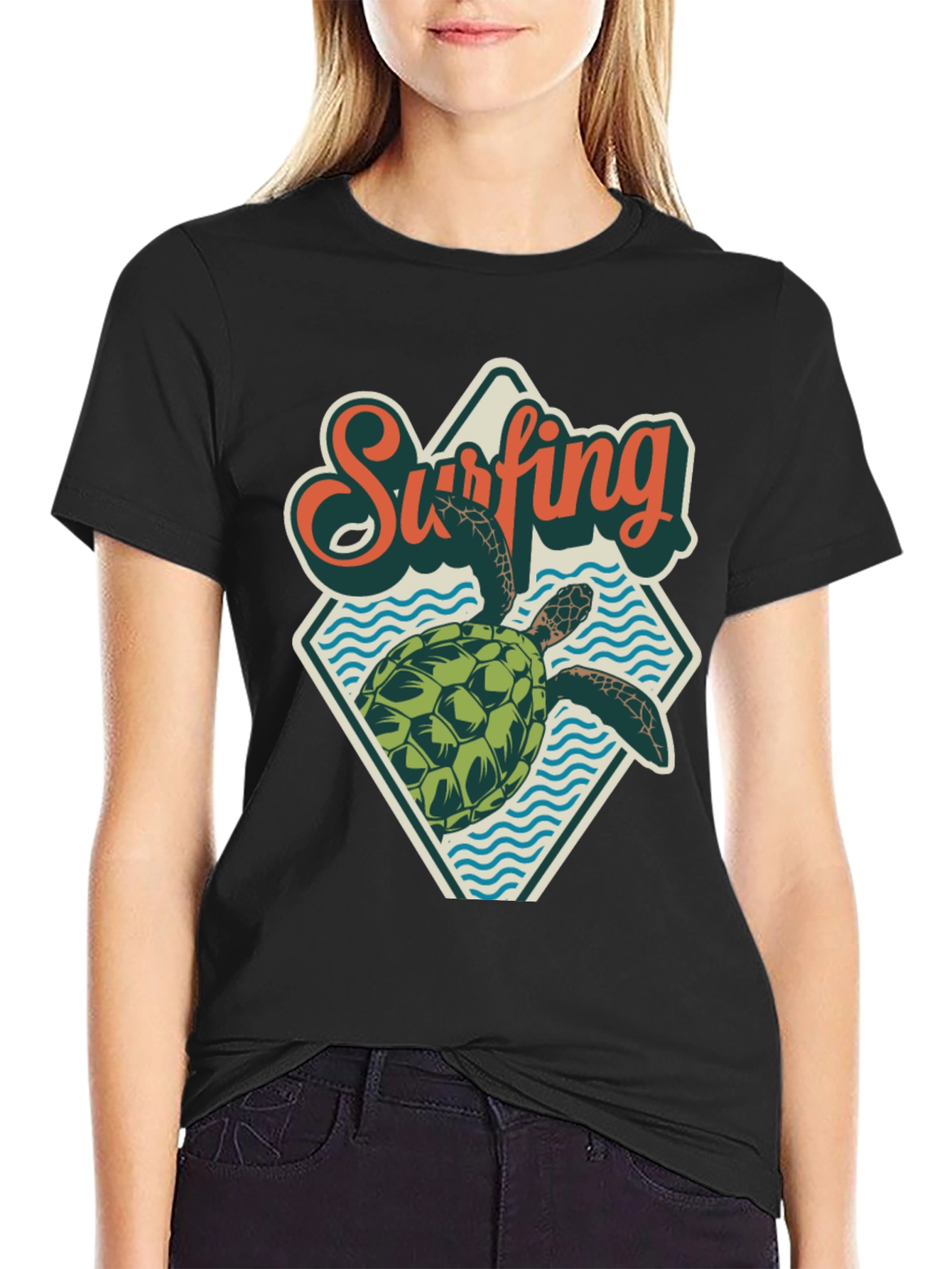 Surfing Turtle Graphic Tee - Retro Beach Style