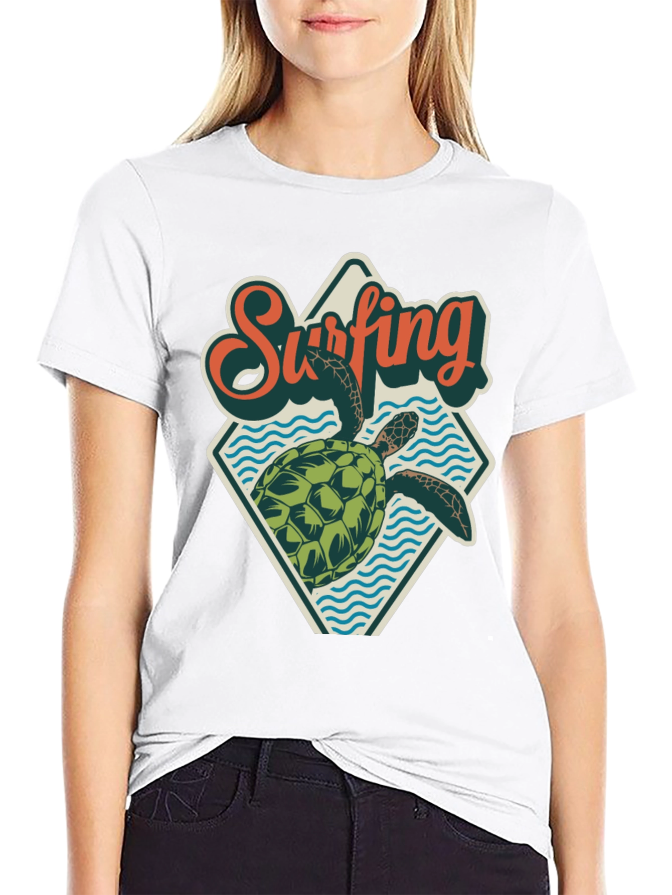 Surfing Turtle Graphic Tee - Retro Beach Style