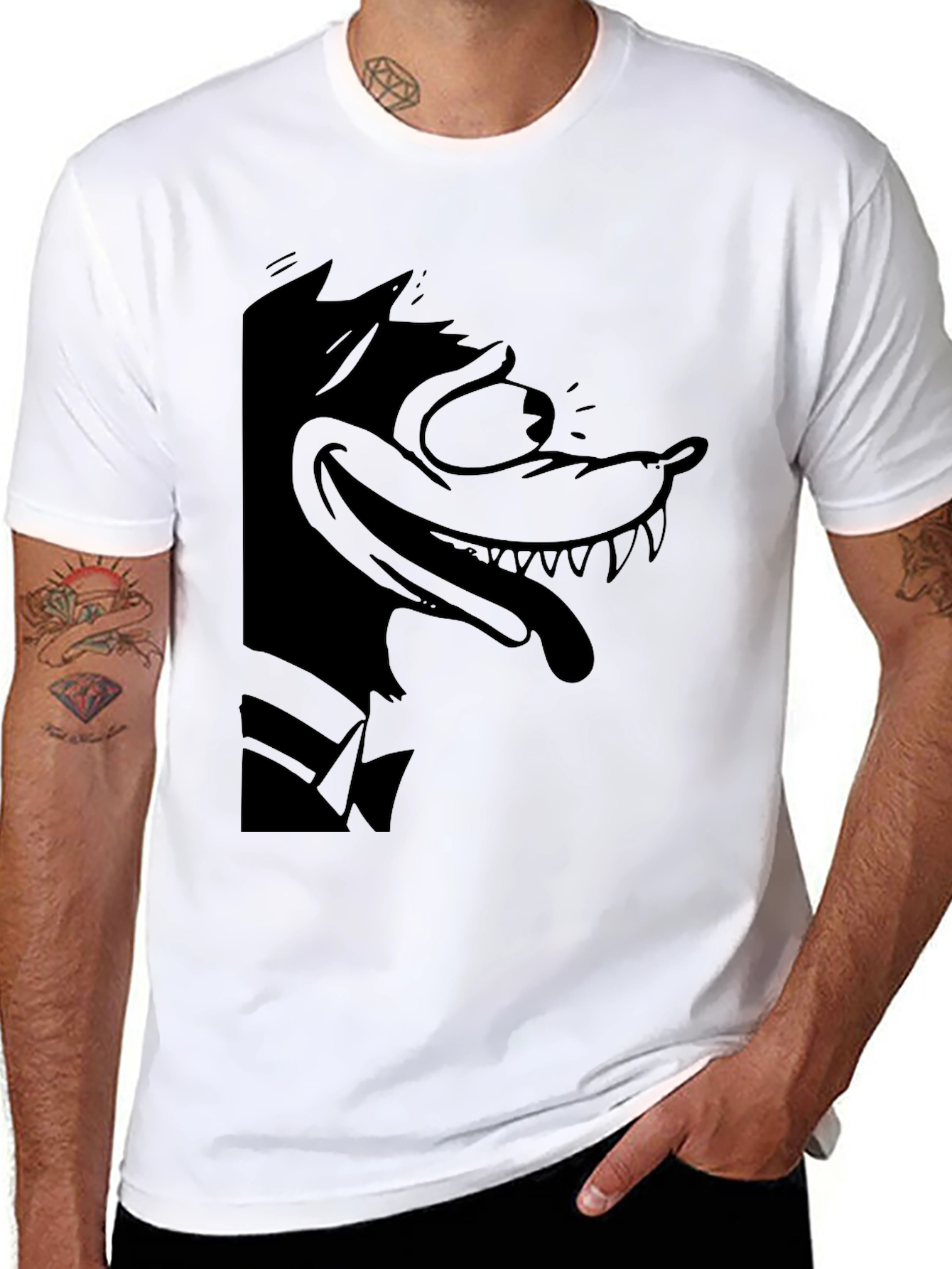 Cartoon Wolf Graphic Black Tee