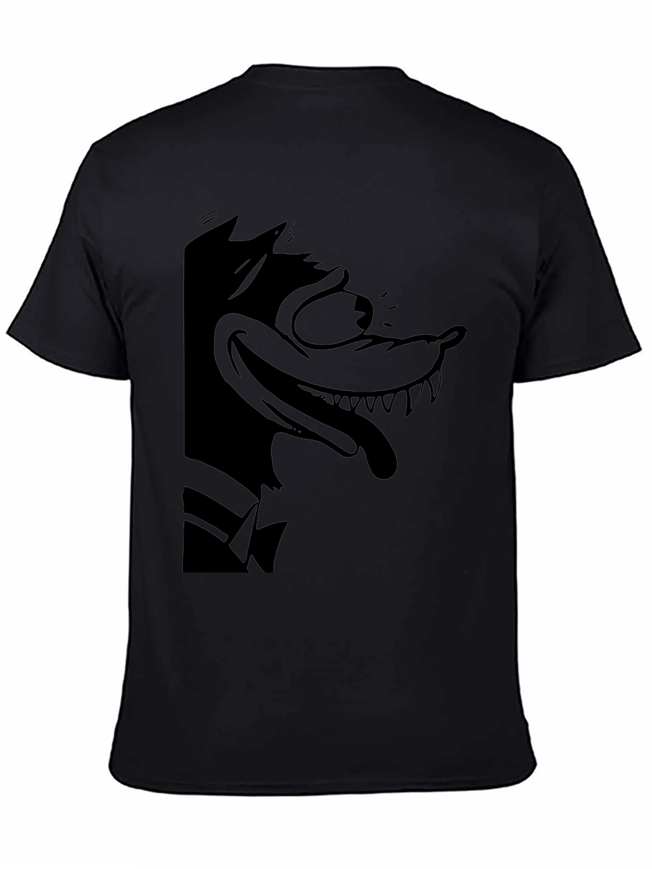 Cartoon Wolf Graphic Black Tee