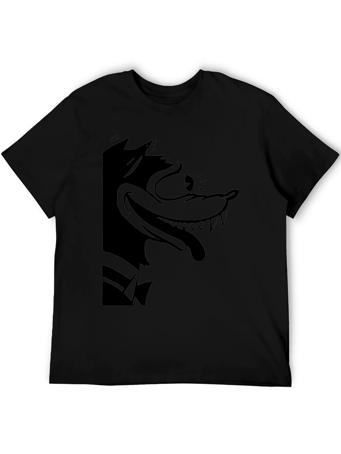 Cartoon Wolf Graphic Black Tee