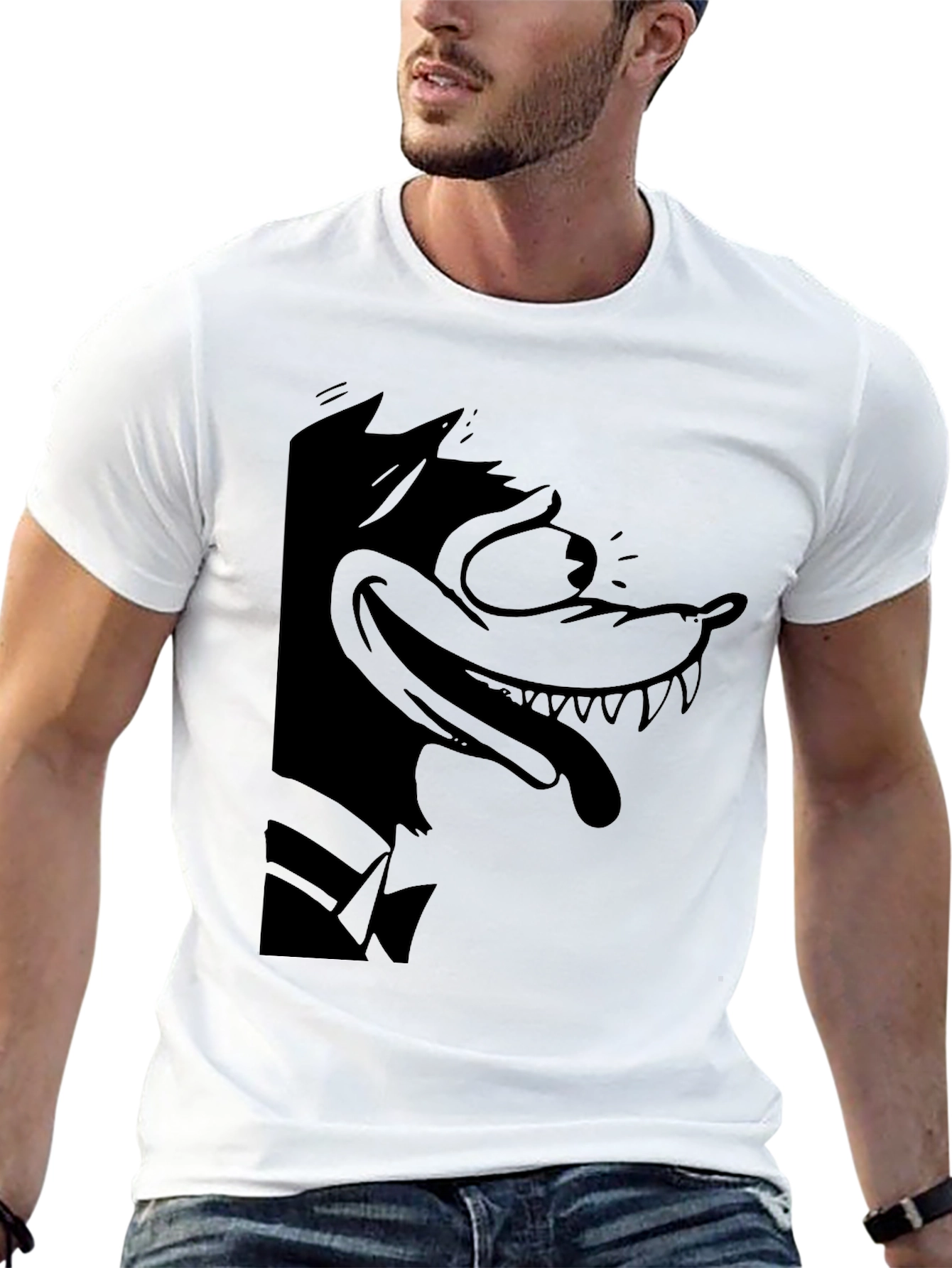 Cartoon Wolf Graphic Black Tee